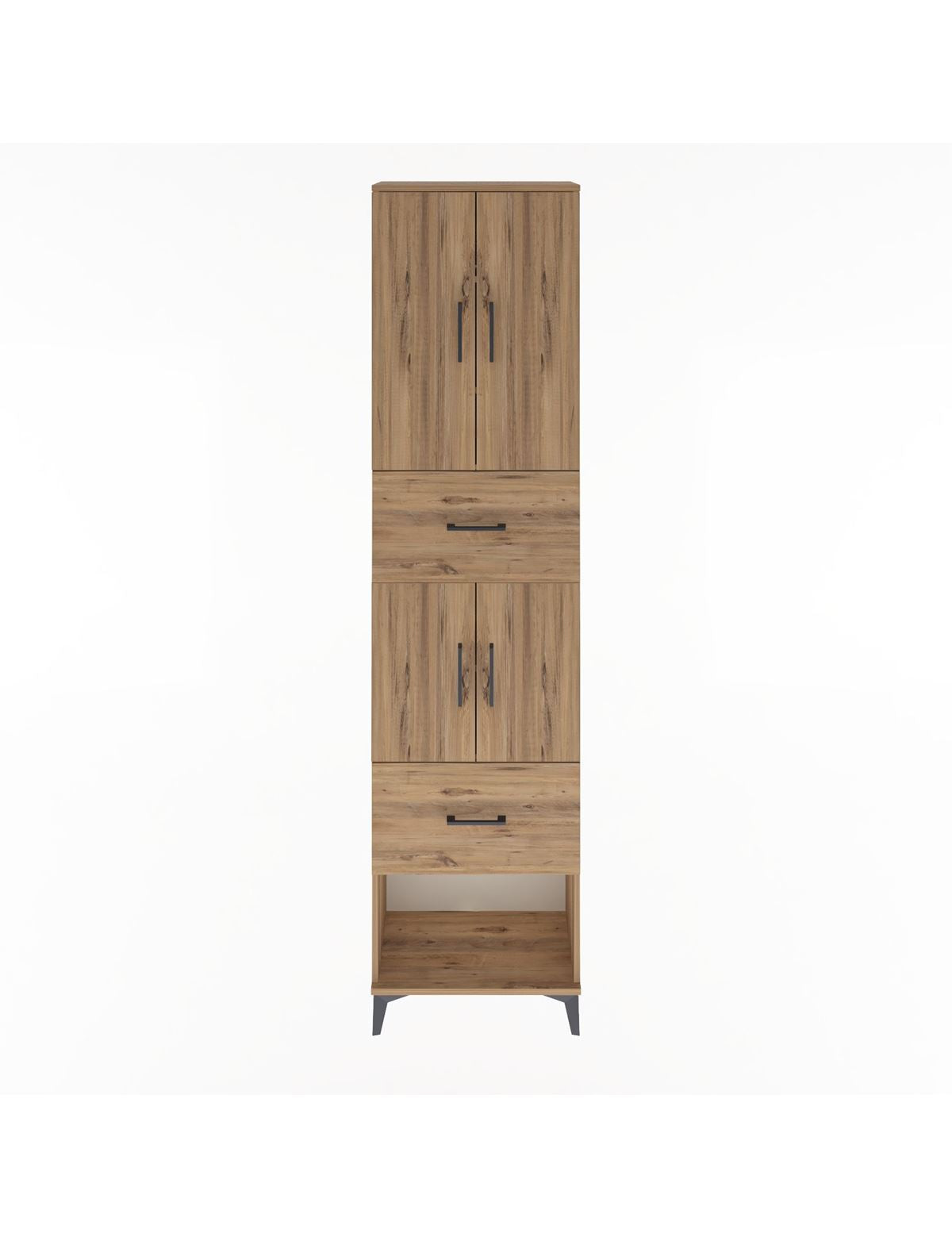 Arges Dolap 5 Raflı 2 Çekmeceli 4 Kapaklı 60x30x243 Çam-Çam