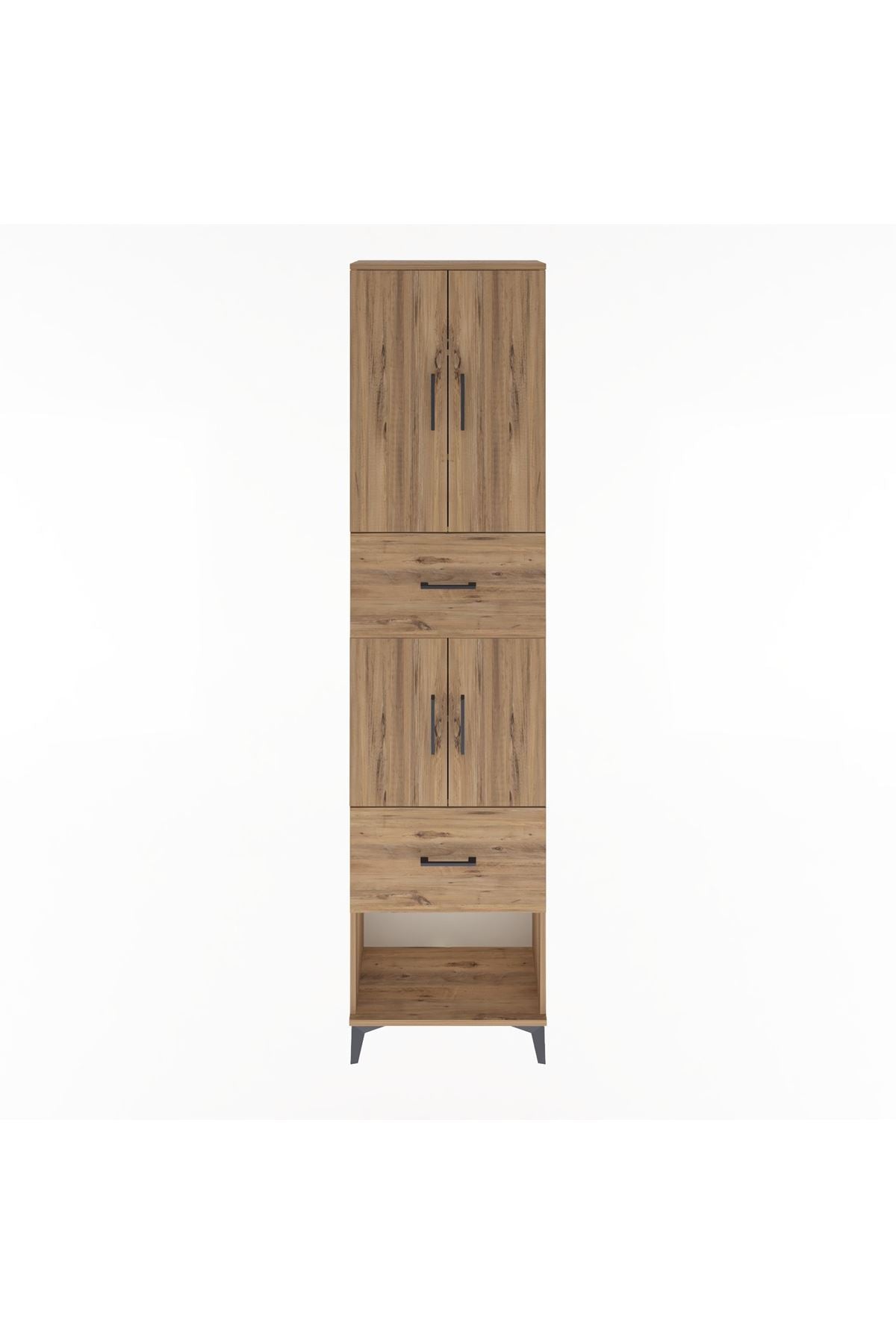 Arges Dolap 5 Raflı 2 Çekmeceli 4 Kapaklı 60x30x243 Çam-Çam