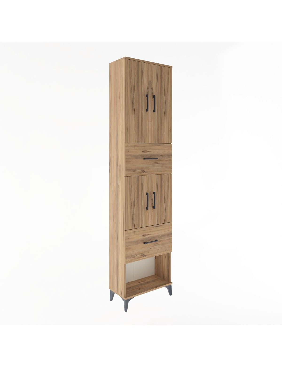 Arges Dolap 5 Raflı 2 Çekmeceli 4 Kapaklı 60x30x243 Çam-Çam