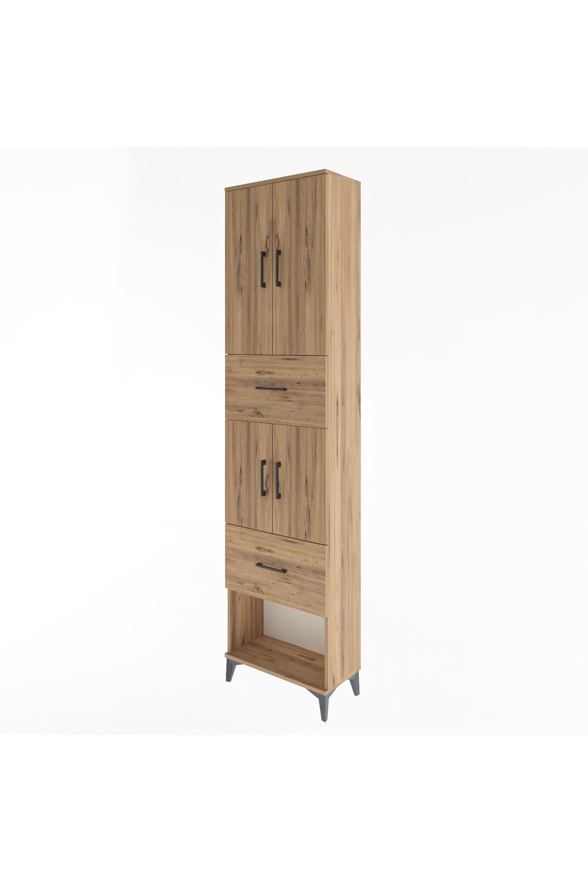 Arges Dolap 5 Raflı 2 Çekmeceli 4 Kapaklı 60x30x243 Çam-Çam