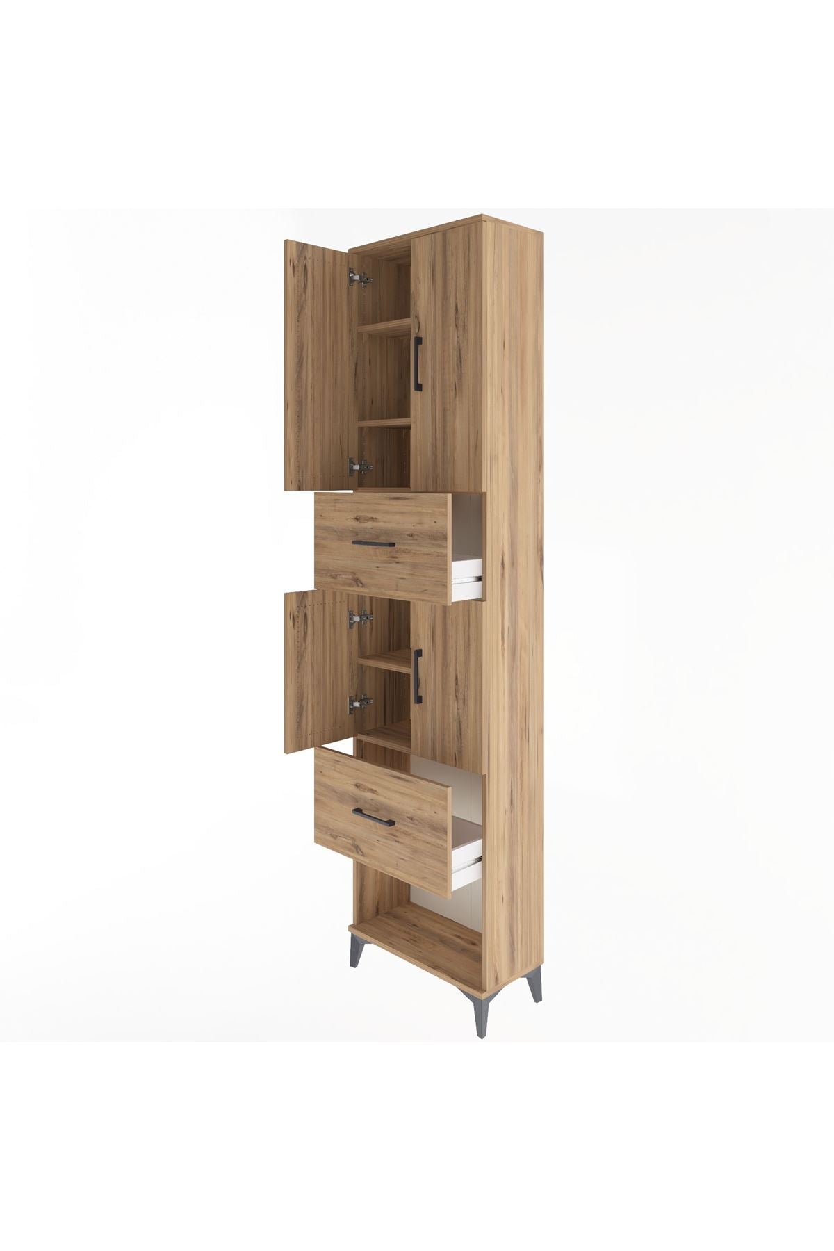 Arges Dolap 5 Raflı 2 Çekmeceli 4 Kapaklı 60x30x243 Çam-Çam