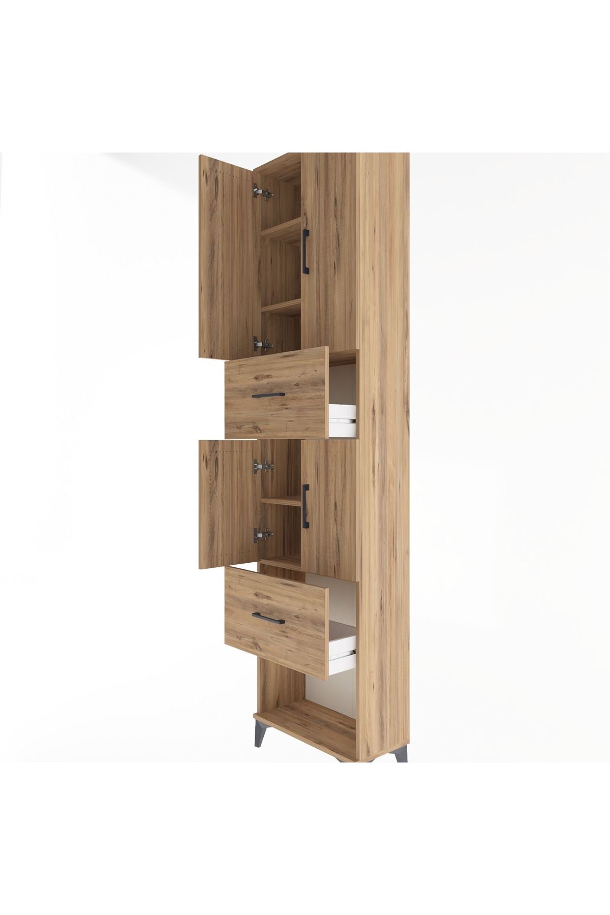 Arges Dolap 5 Raflı 2 Çekmeceli 4 Kapaklı 60x30x243 Çam-Çam