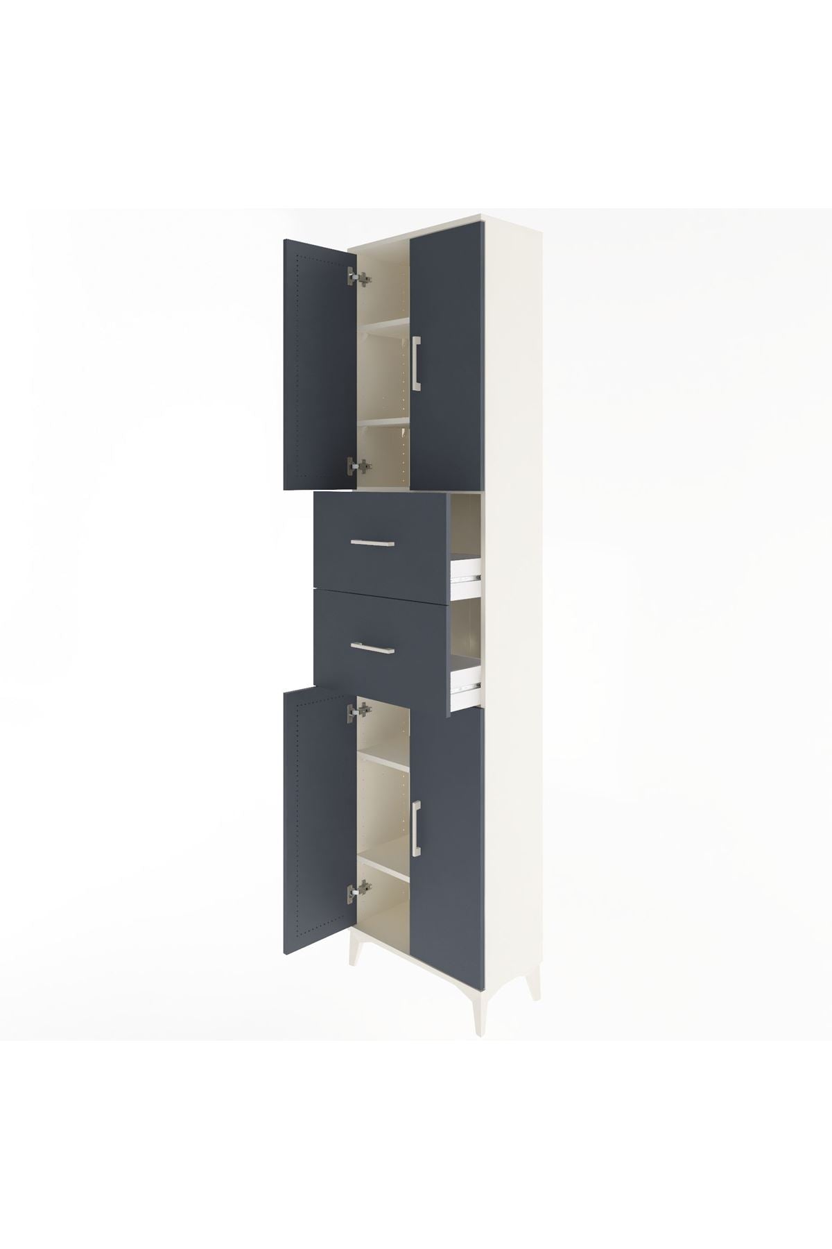 Arges Dolap 5 Raflı 2 Çekmeceli 4 Kapaklı 60x30x243 Aytaşı-Antrasit