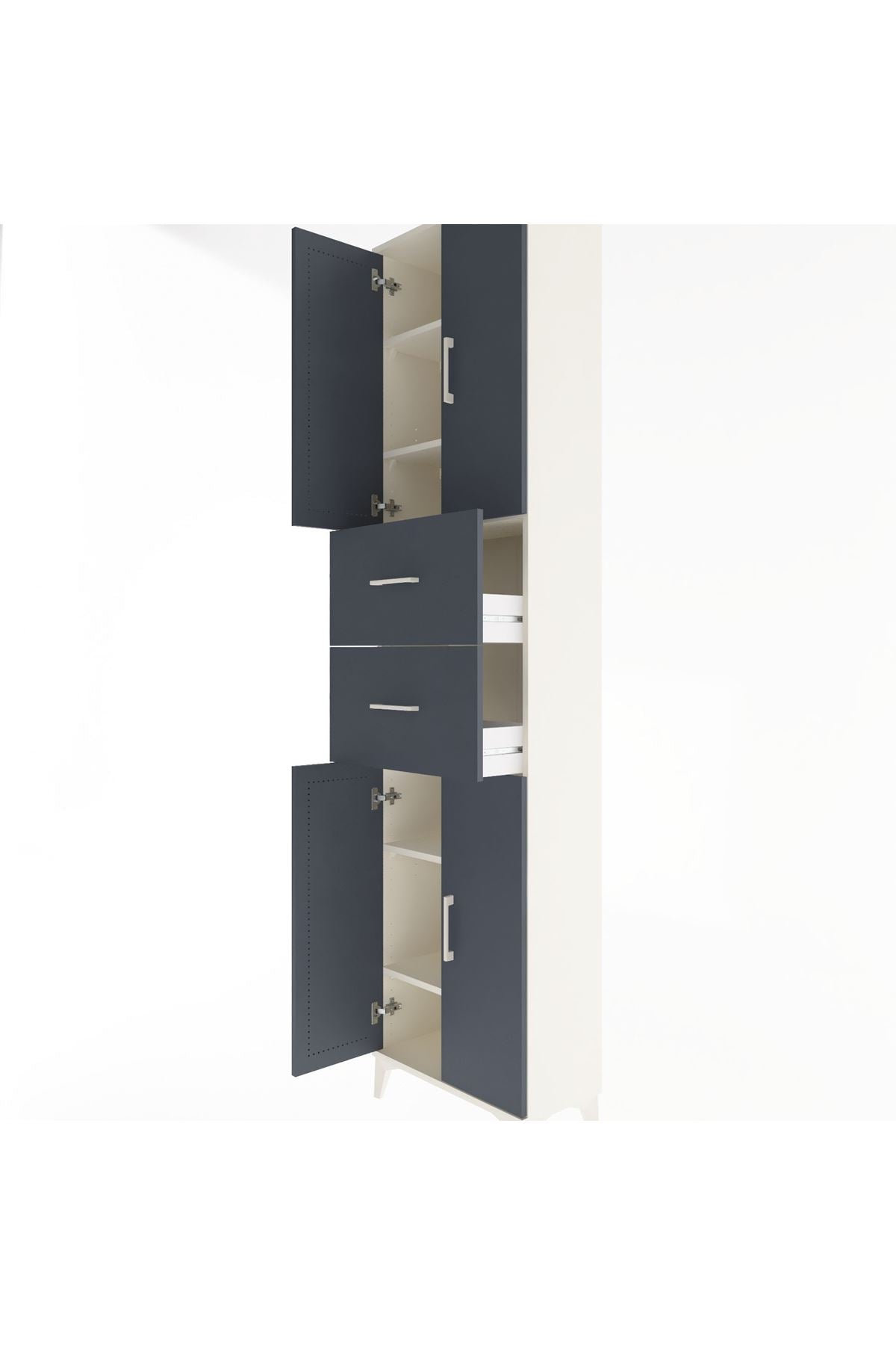 Arges Dolap 5 Raflı 2 Çekmeceli 4 Kapaklı 60x30x243 Aytaşı-Antrasit