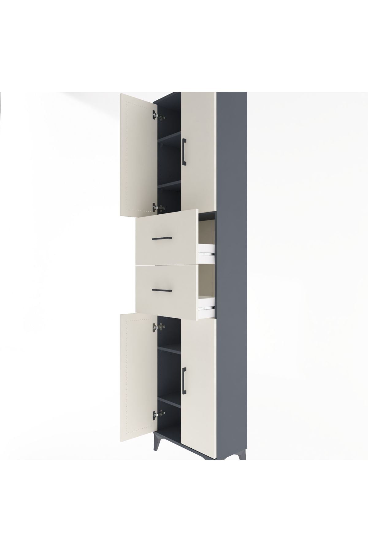 Arges Dolap 5 Raflı 2 Çekmeceli 4 Kapaklı 60x30x243 Antrasit-Aytaşı