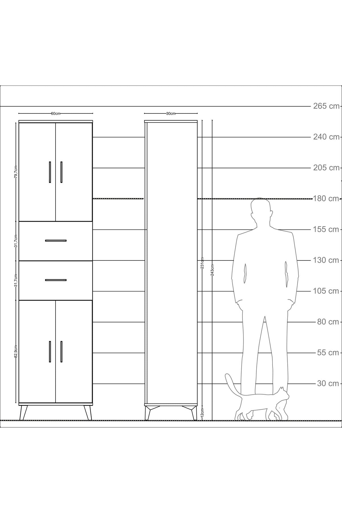 Arges Dolap 5 Raflı 2 Çekmeceli 4 Kapaklı 60x30x243 Antrasit-Aytaşı