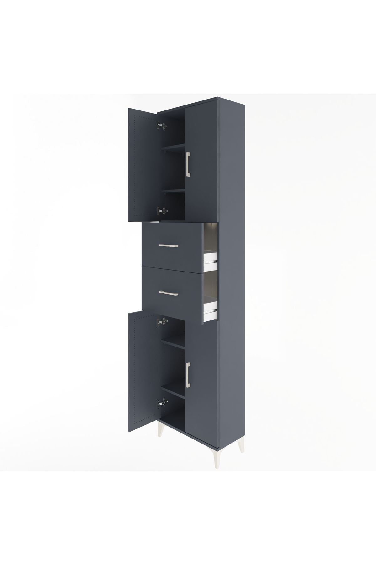 Arges Dolap 5 Raflı 2 Çekmeceli 4 Kapaklı 60x30x243 Antrasit-Antrasit