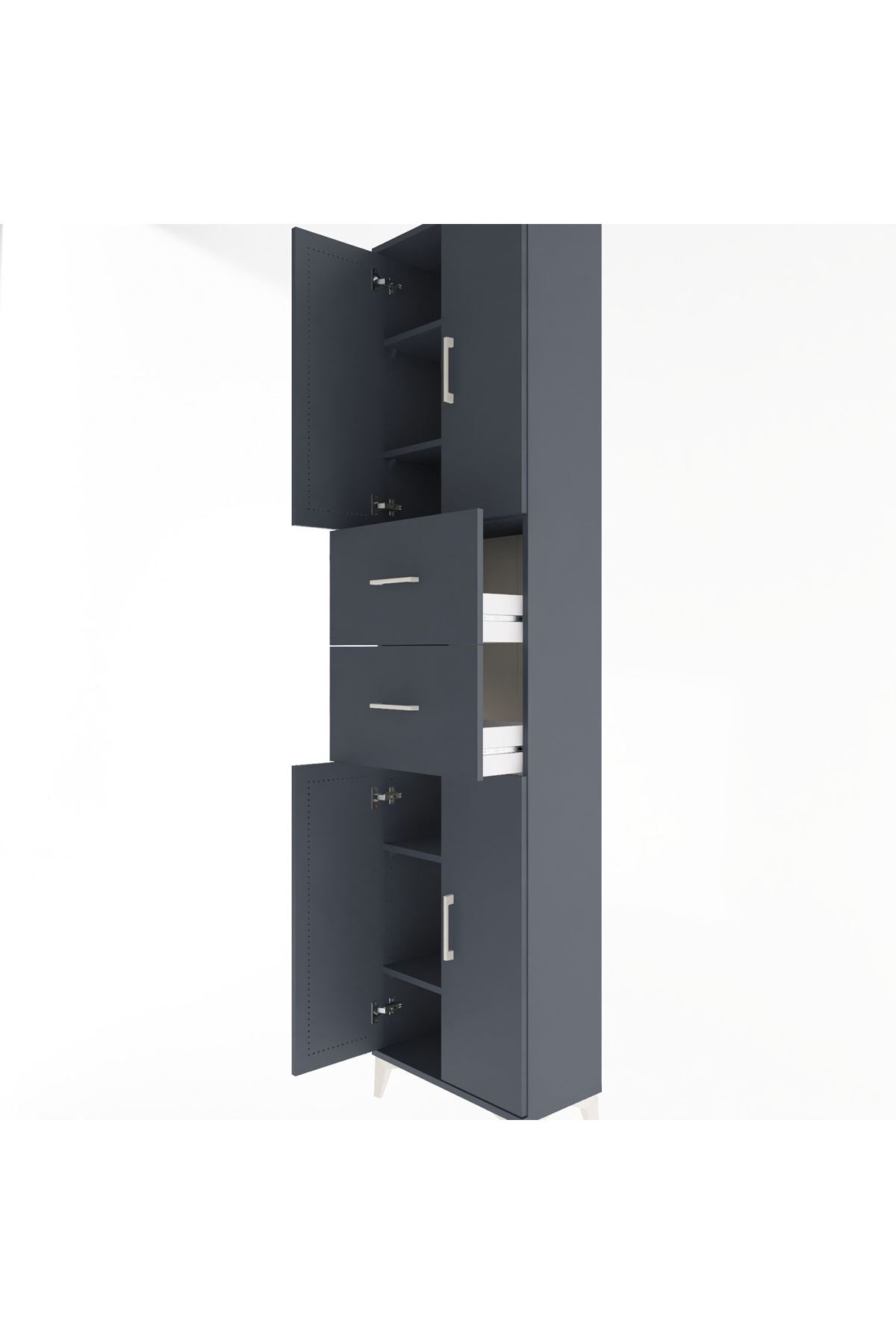 Arges Dolap 5 Raflı 2 Çekmeceli 4 Kapaklı 60x30x243 Antrasit-Antrasit