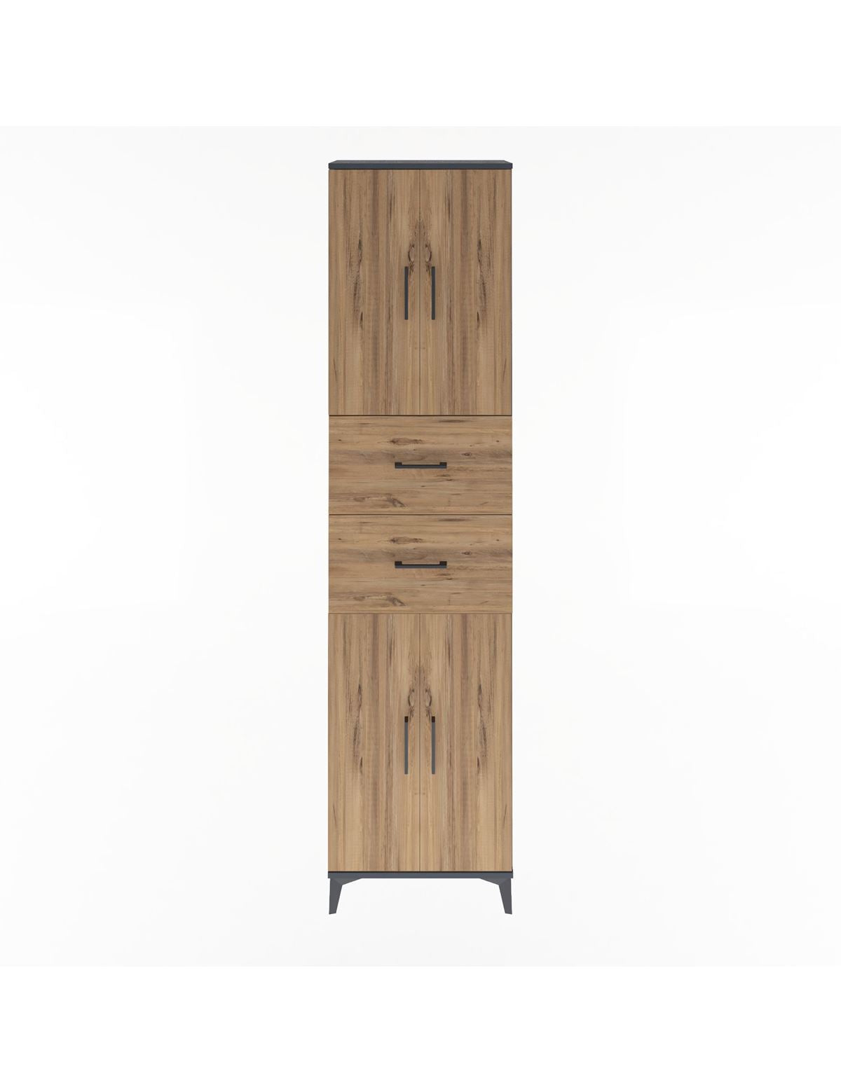 Arges Dolap 5 Raflı 2 Çekmeceli 4 Kapaklı 60x30x243 Antrasit-Çam