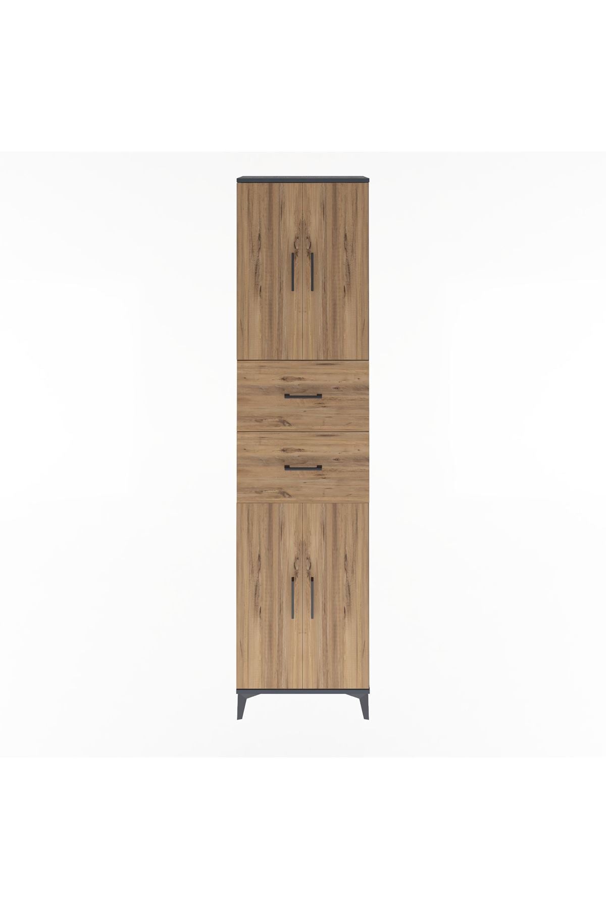 Arges Dolap 5 Raflı 2 Çekmeceli 4 Kapaklı 60x30x243 Antrasit-Çam