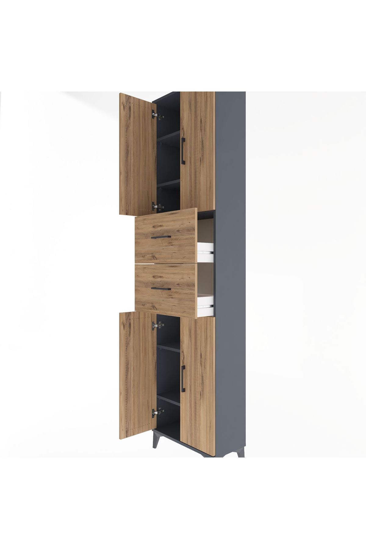 Arges Dolap 5 Raflı 2 Çekmeceli 4 Kapaklı 60x30x243 Antrasit-Çam