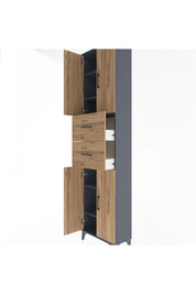 Arges Dolap 5 Raflı 2 Çekmeceli 4 Kapaklı 60x30x243 Antrasit-Çam