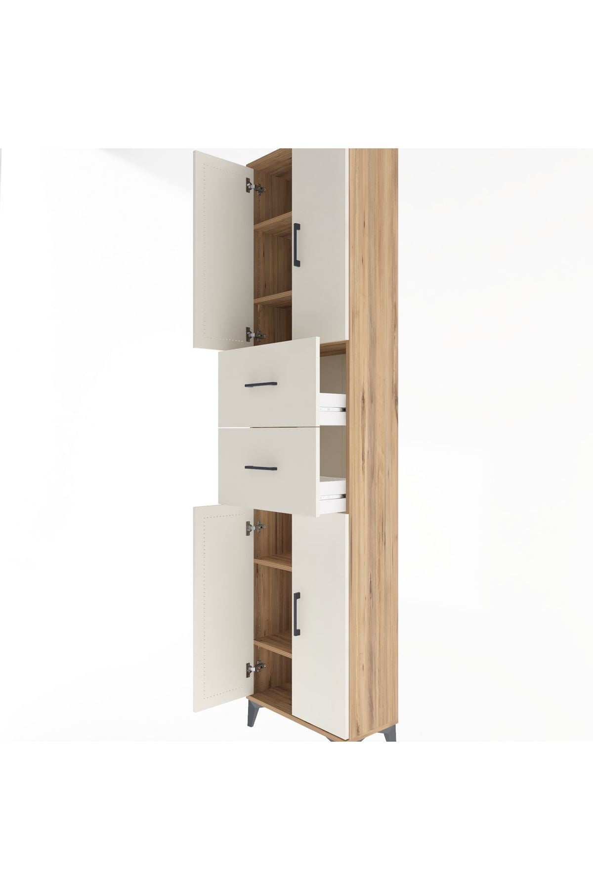 Arges Dolap 5 Raflı 2 Çekmeceli 4 Kapaklı 60x30x243 Çam-Aytaşı