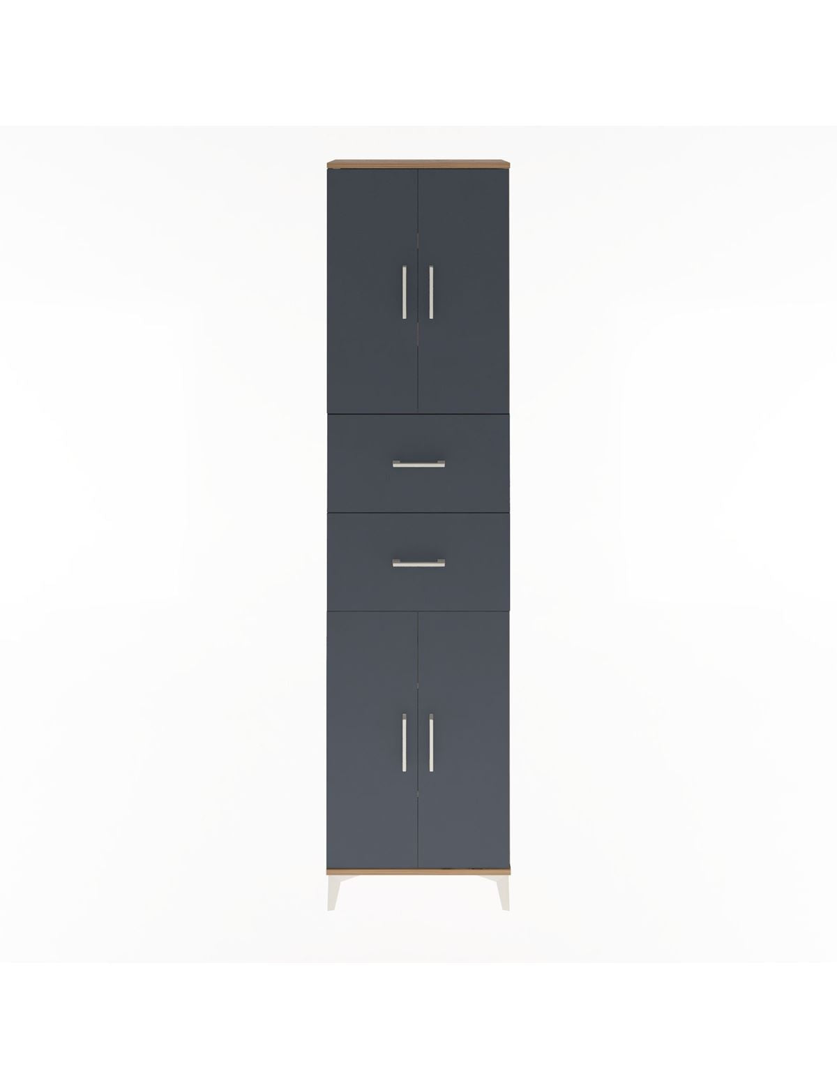 Arges Dolap 5 Raflı 2 Çekmeceli 4 Kapaklı 60x30x243 Çam-Antrasit