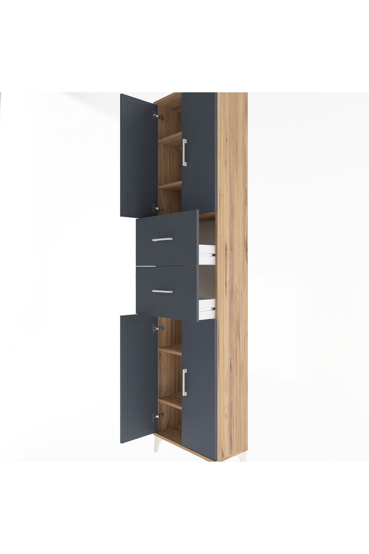 Arges Dolap 5 Raflı 2 Çekmeceli 4 Kapaklı 60x30x243 Çam-Antrasit