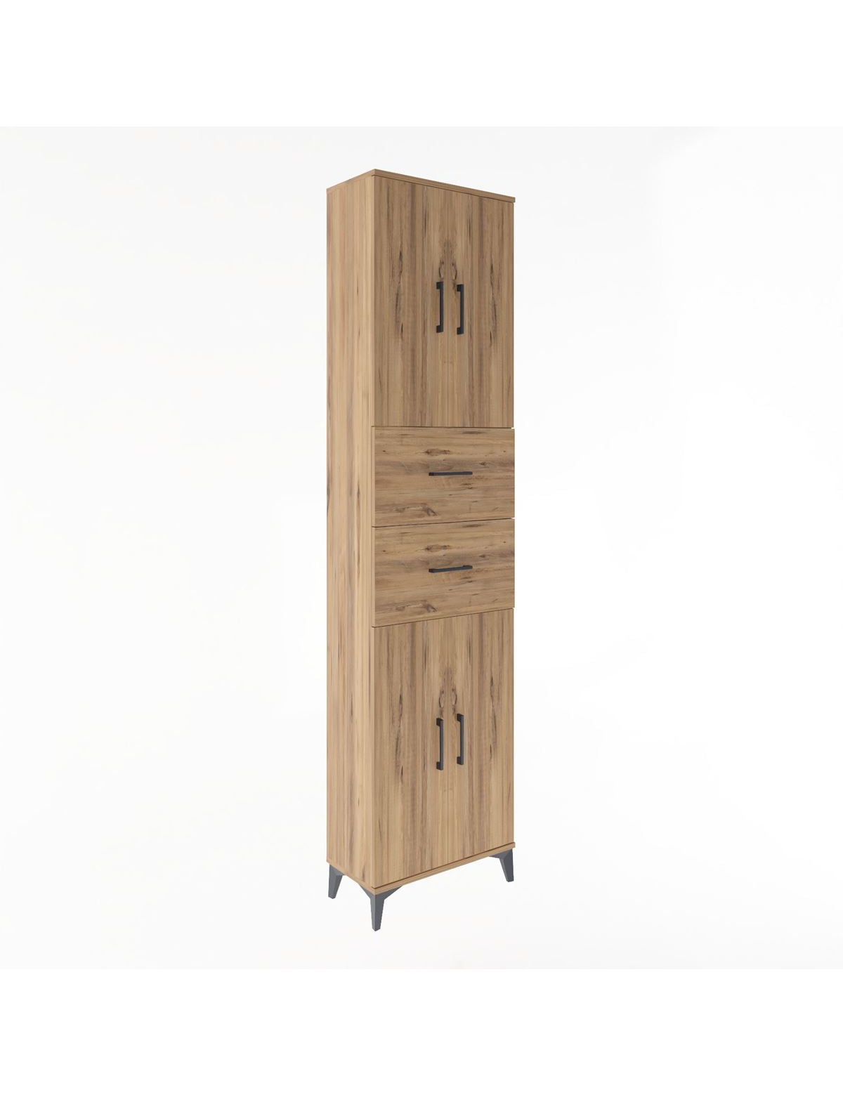 Arges Dolap 5 Raflı 2 Çekmeceli 4 Kapaklı 60x30x243 Çam-Çam