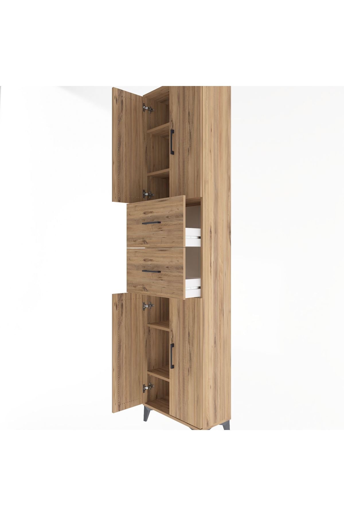 Arges Dolap 5 Raflı 2 Çekmeceli 4 Kapaklı 60x30x243 Çam-Çam