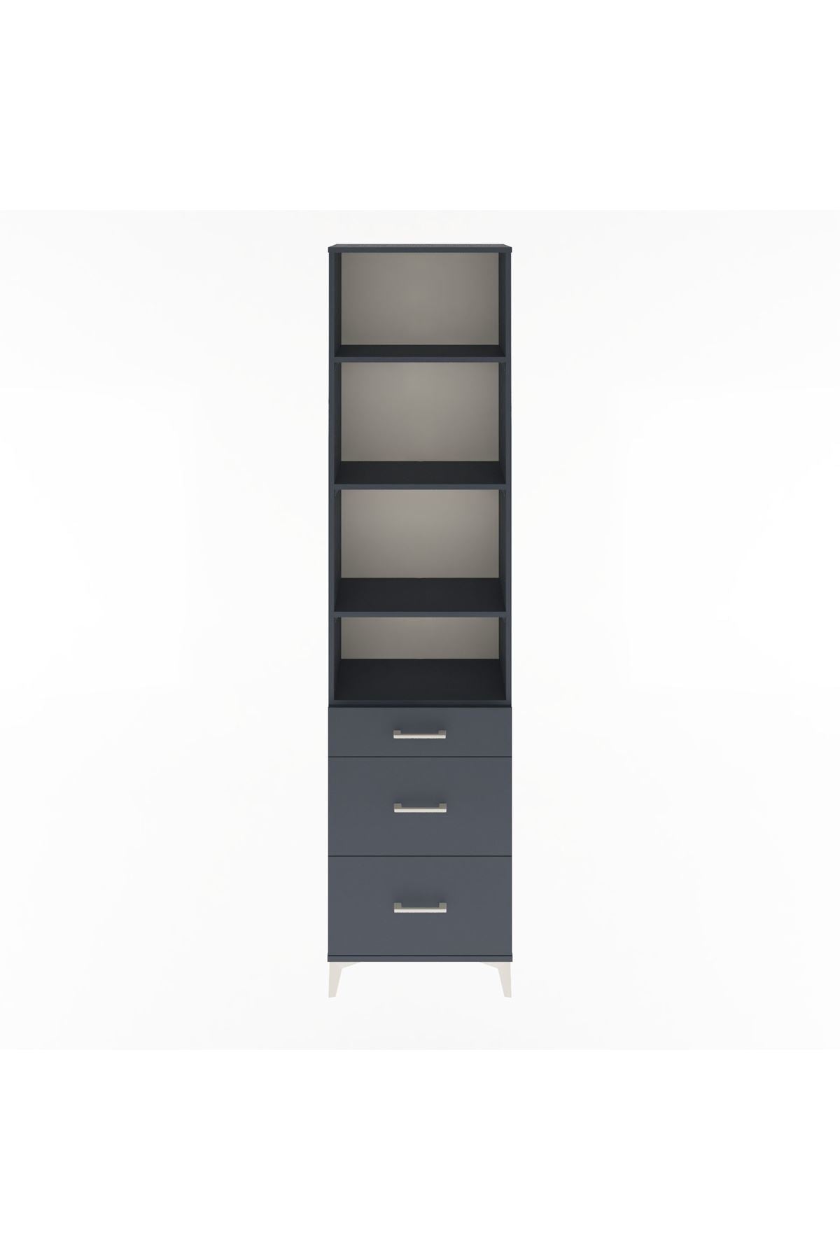 Arges Dolap 4 Raflı 3 Çekmeceli 60x30x243 Antrasit-Antrasit