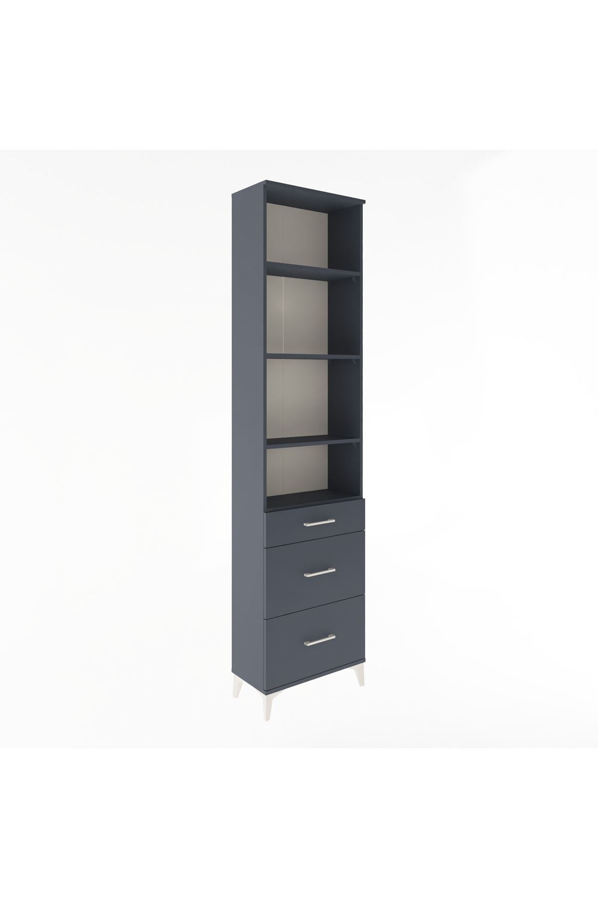 Arges Dolap 4 Raflı 3 Çekmeceli 60x30x243 Antrasit-Antrasit