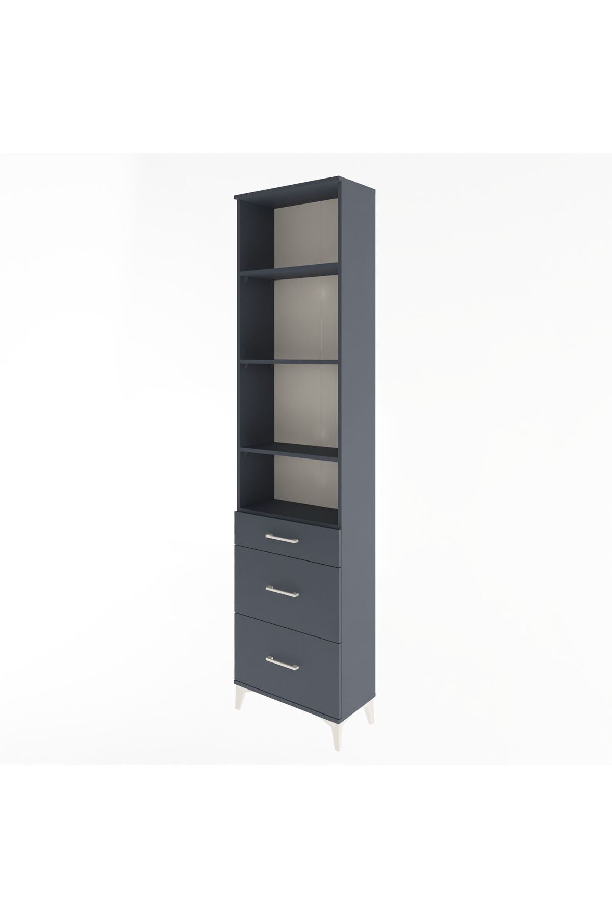 Arges Dolap 4 Raflı 3 Çekmeceli 60x30x243 Antrasit-Antrasit