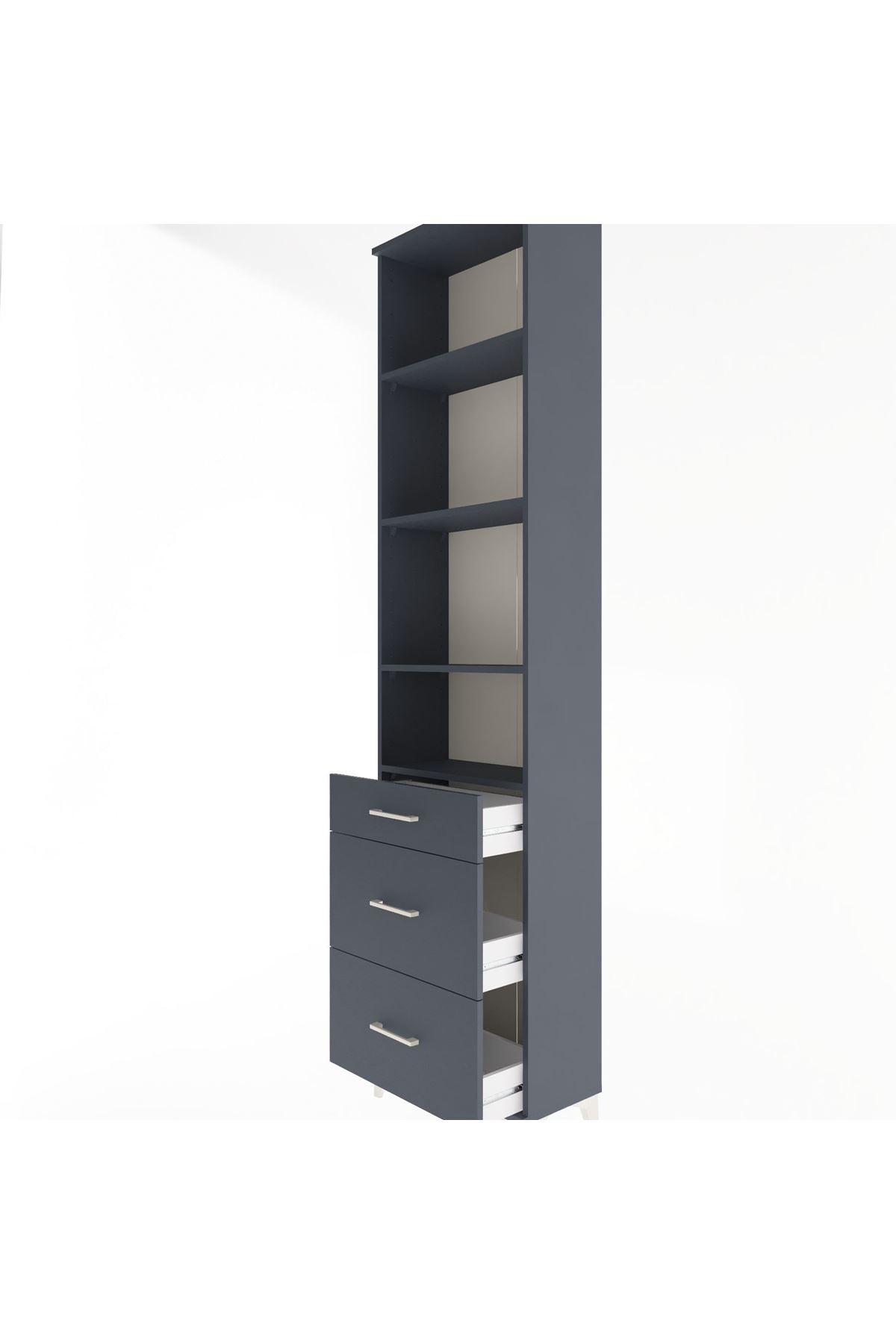 Arges Dolap 4 Raflı 3 Çekmeceli 60x30x243 Antrasit-Antrasit