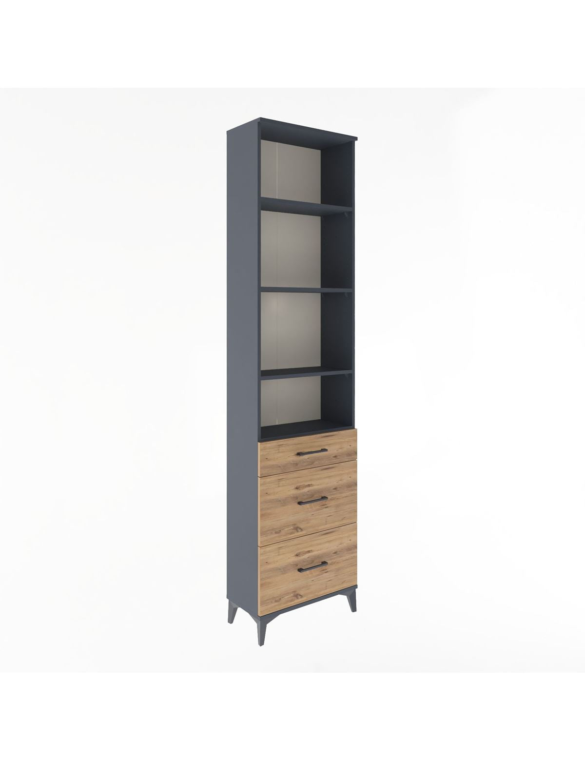 Arges Dolap 4 Raflı 3 Çekmeceli 60x30x243 Antrasit-Çam