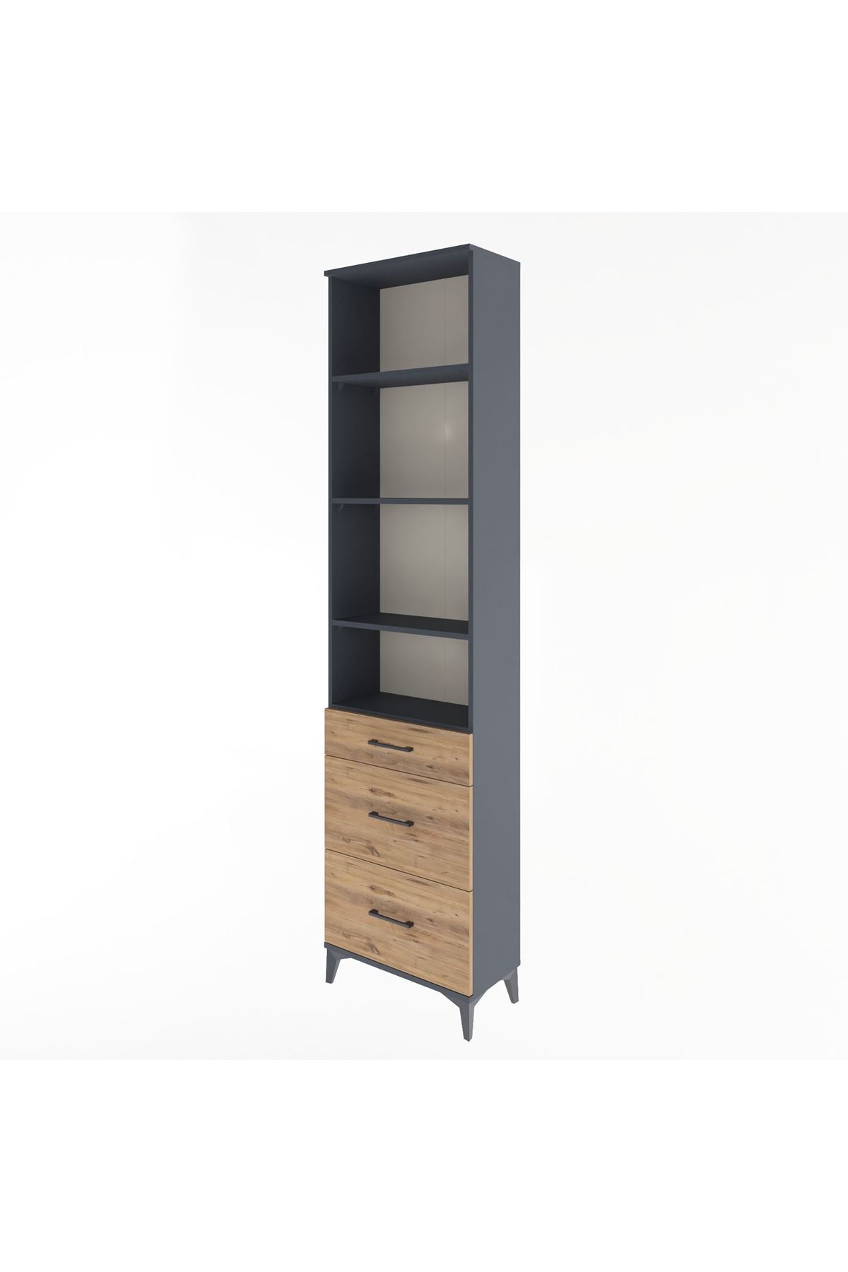 Arges Dolap 4 Raflı 3 Çekmeceli 60x30x243 Antrasit-Çam