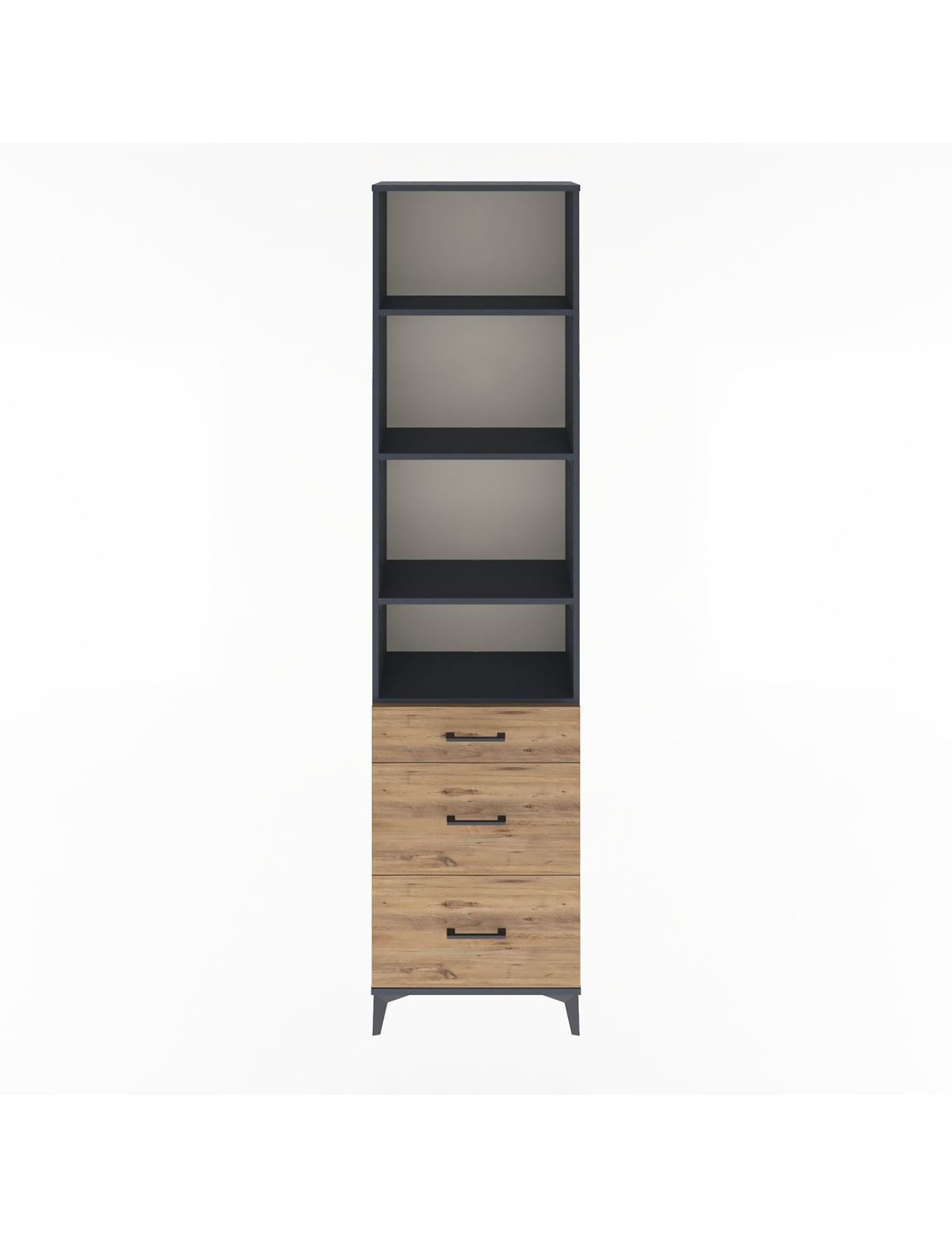 Arges Dolap 4 Raflı 3 Çekmeceli 60x30x243 Antrasit-Çam