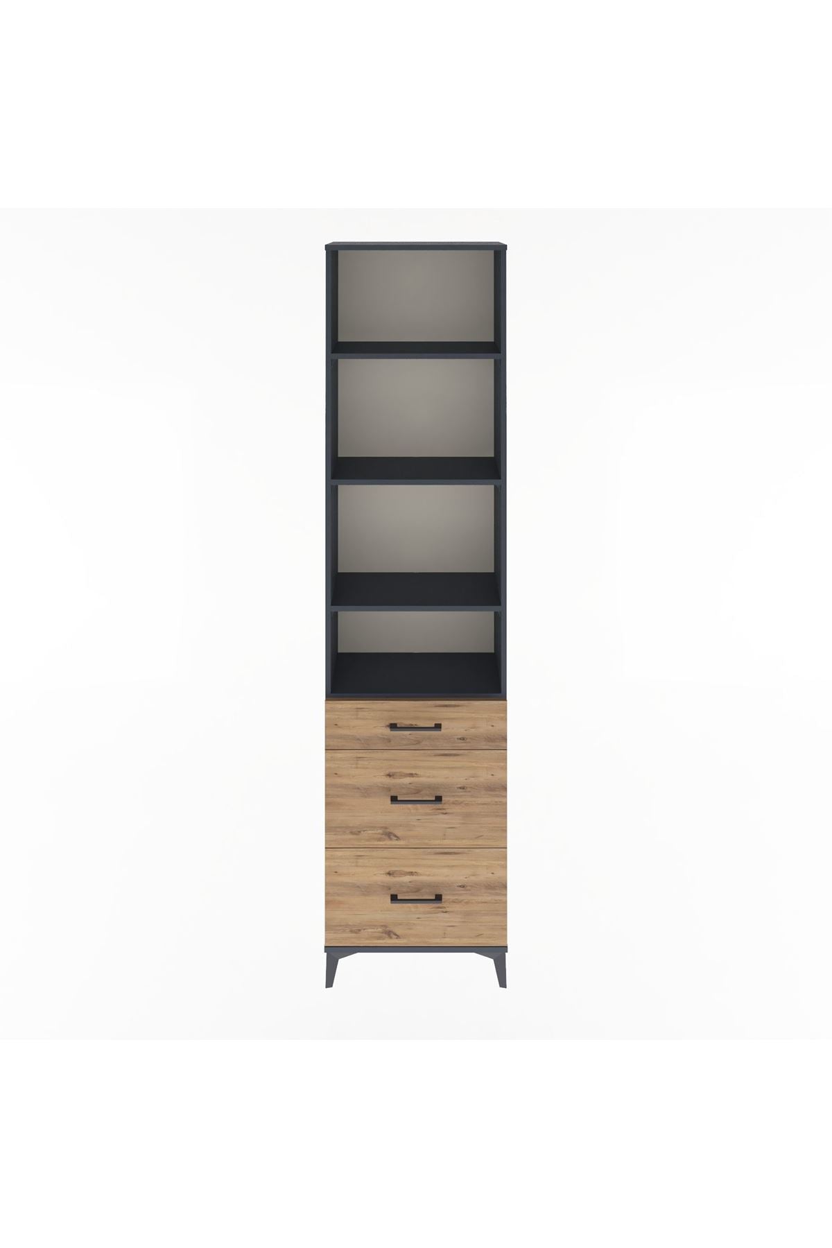 Arges Dolap 4 Raflı 3 Çekmeceli 60x30x243 Antrasit-Çam