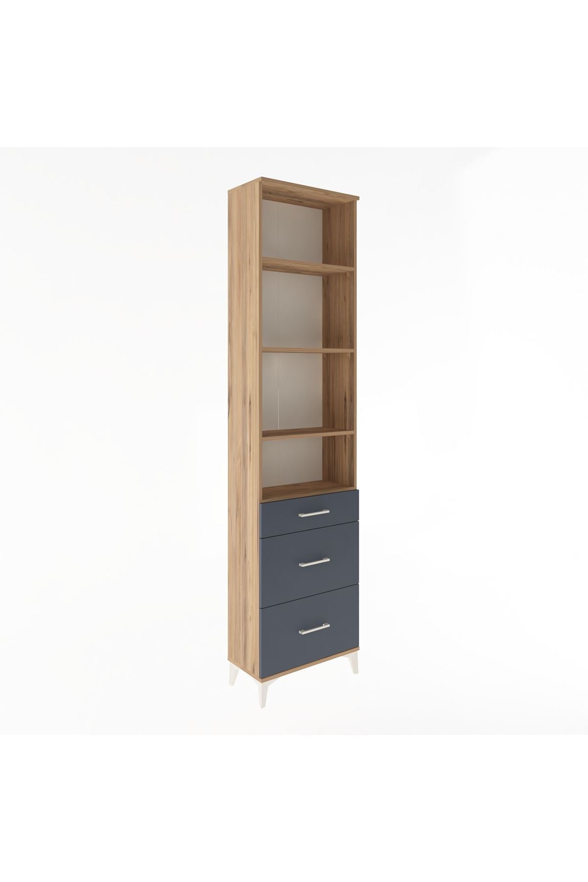 Arges Dolap 4 Raflı 3 Çekmeceli 60x30x243 Çam-Antrasit