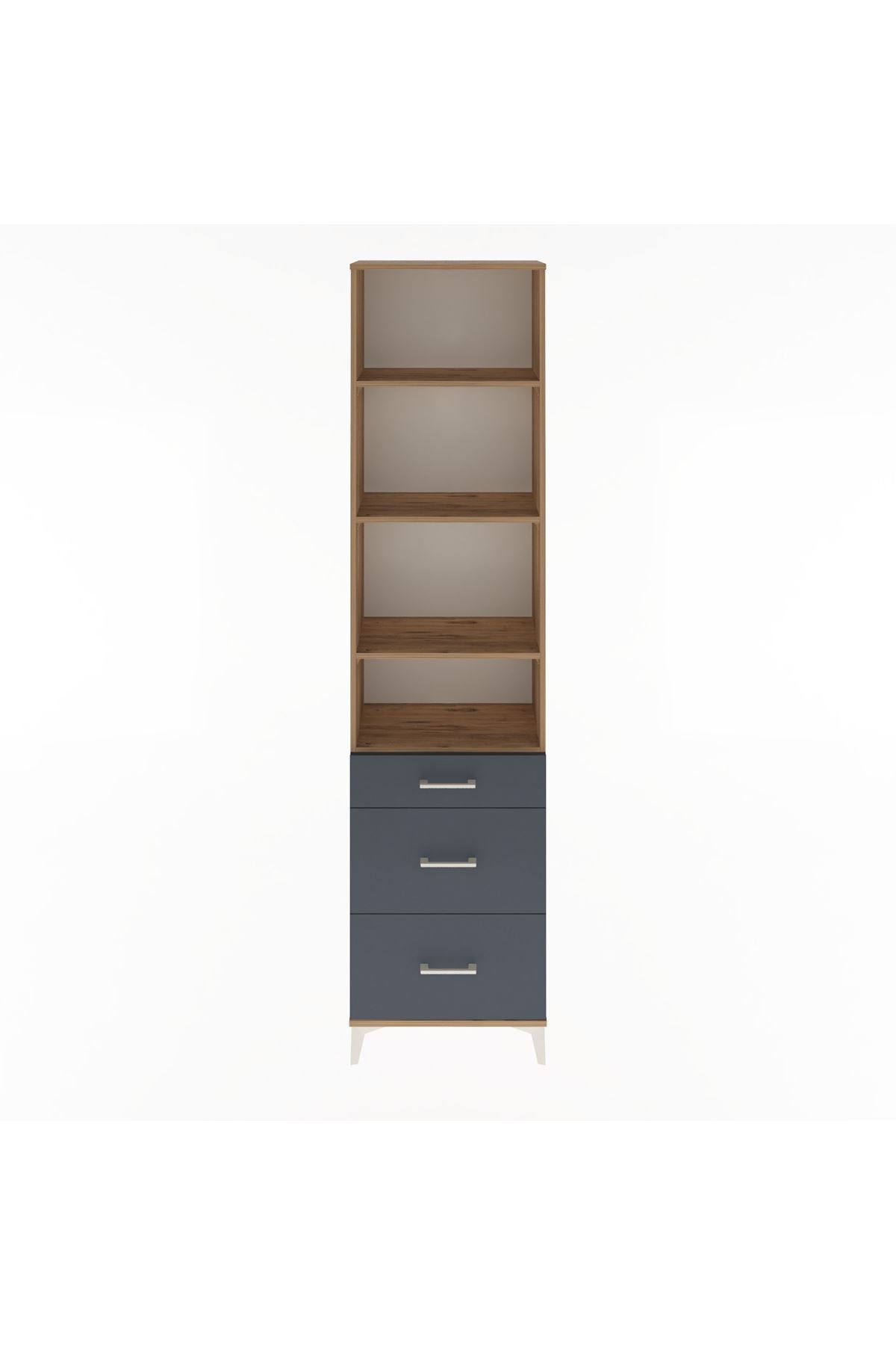 Arges Dolap 4 Raflı 3 Çekmeceli 60x30x243 Çam-Antrasit