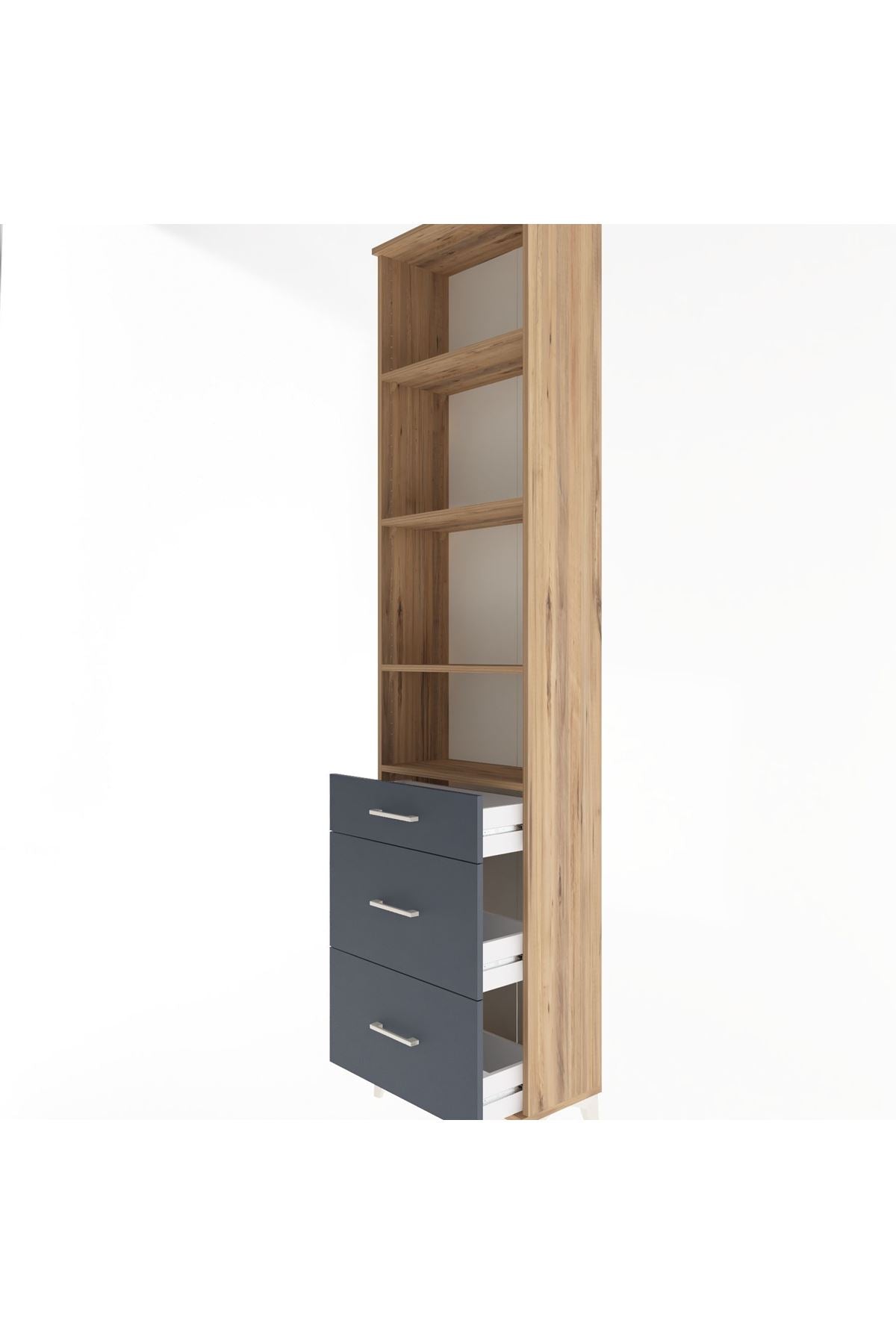 Arges Dolap 4 Raflı 3 Çekmeceli 60x30x243 Çam-Antrasit