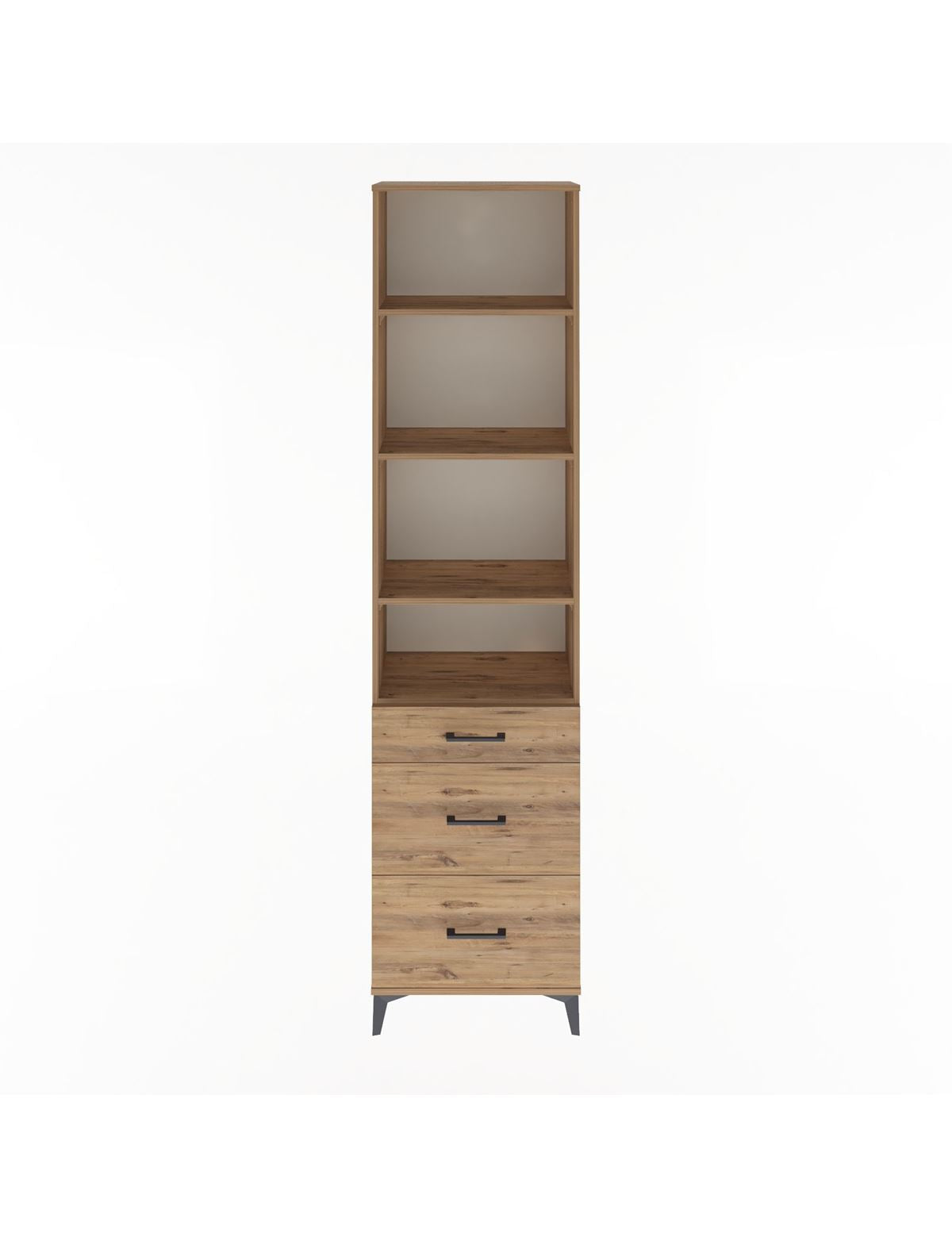 Arges Dolap 4 Raflı 3 Çekmeceli 60x30x243 Çam-Çam