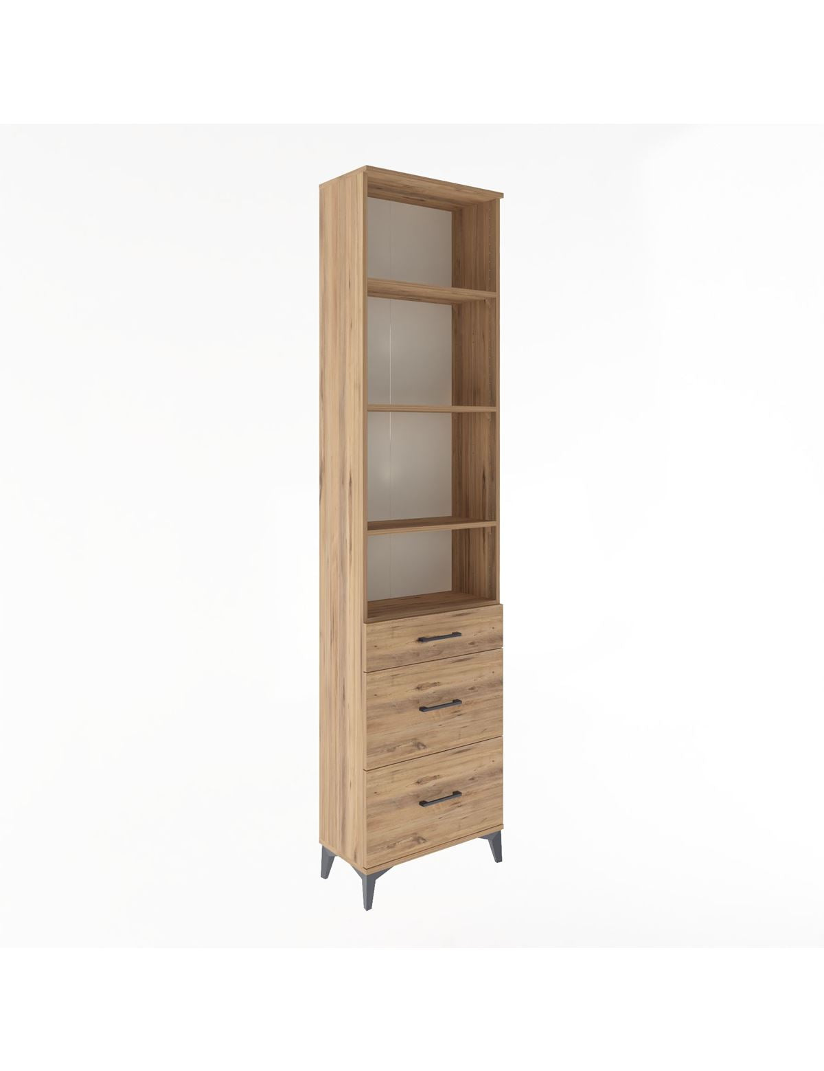 Arges Dolap 4 Raflı 3 Çekmeceli 60x30x243 Çam-Çam