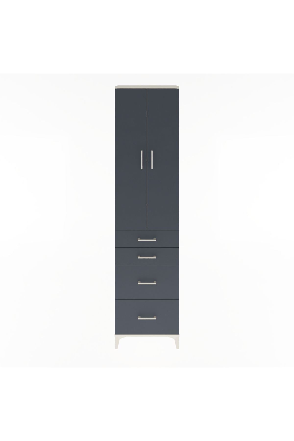 Arges Dolap 4 Raflı 4 Çekmeceli 2 Kapaklı 60x30x243 Aytaşı-Antrasit