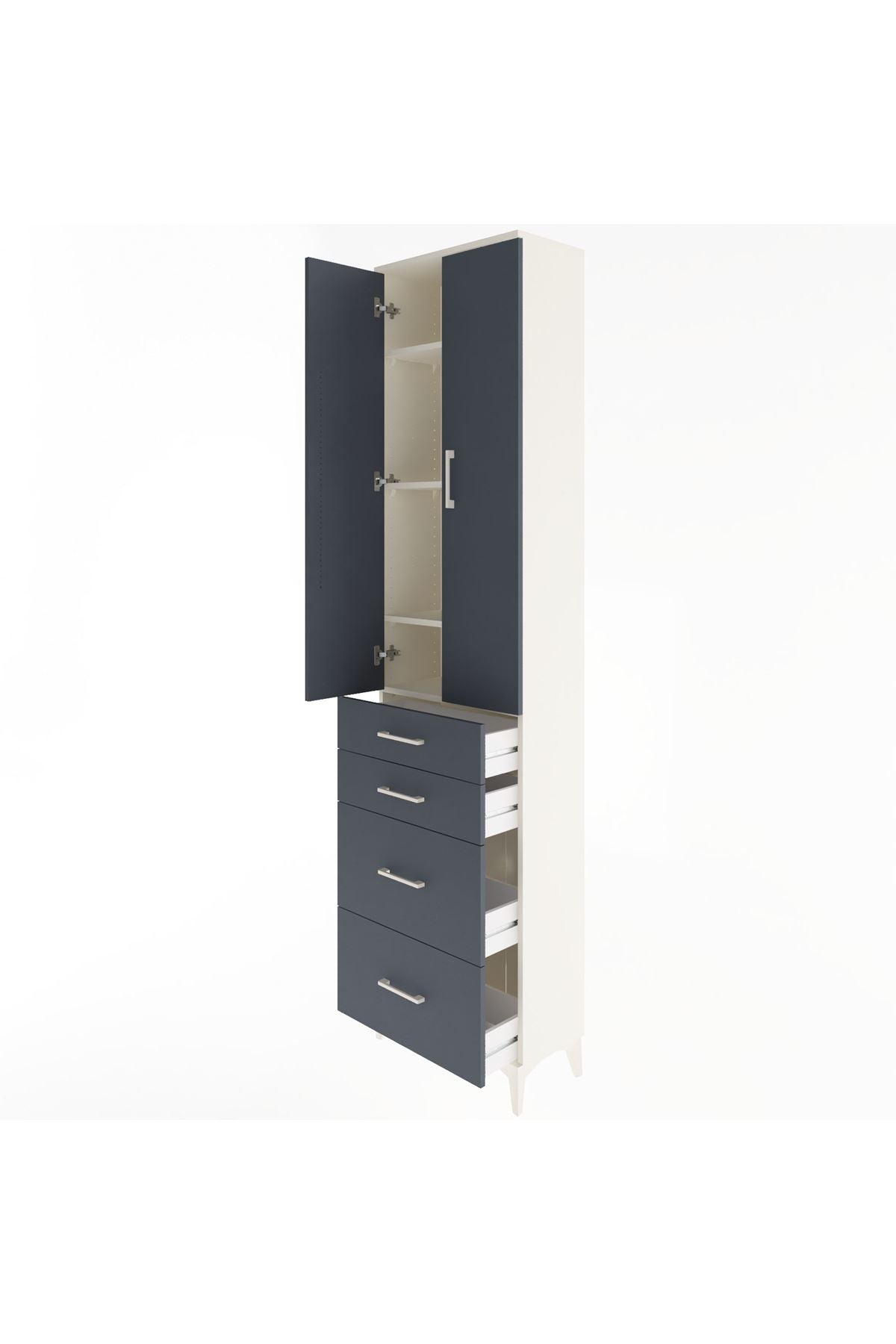 Arges Dolap 4 Raflı 4 Çekmeceli 2 Kapaklı 60x30x243 - S32M057V2A