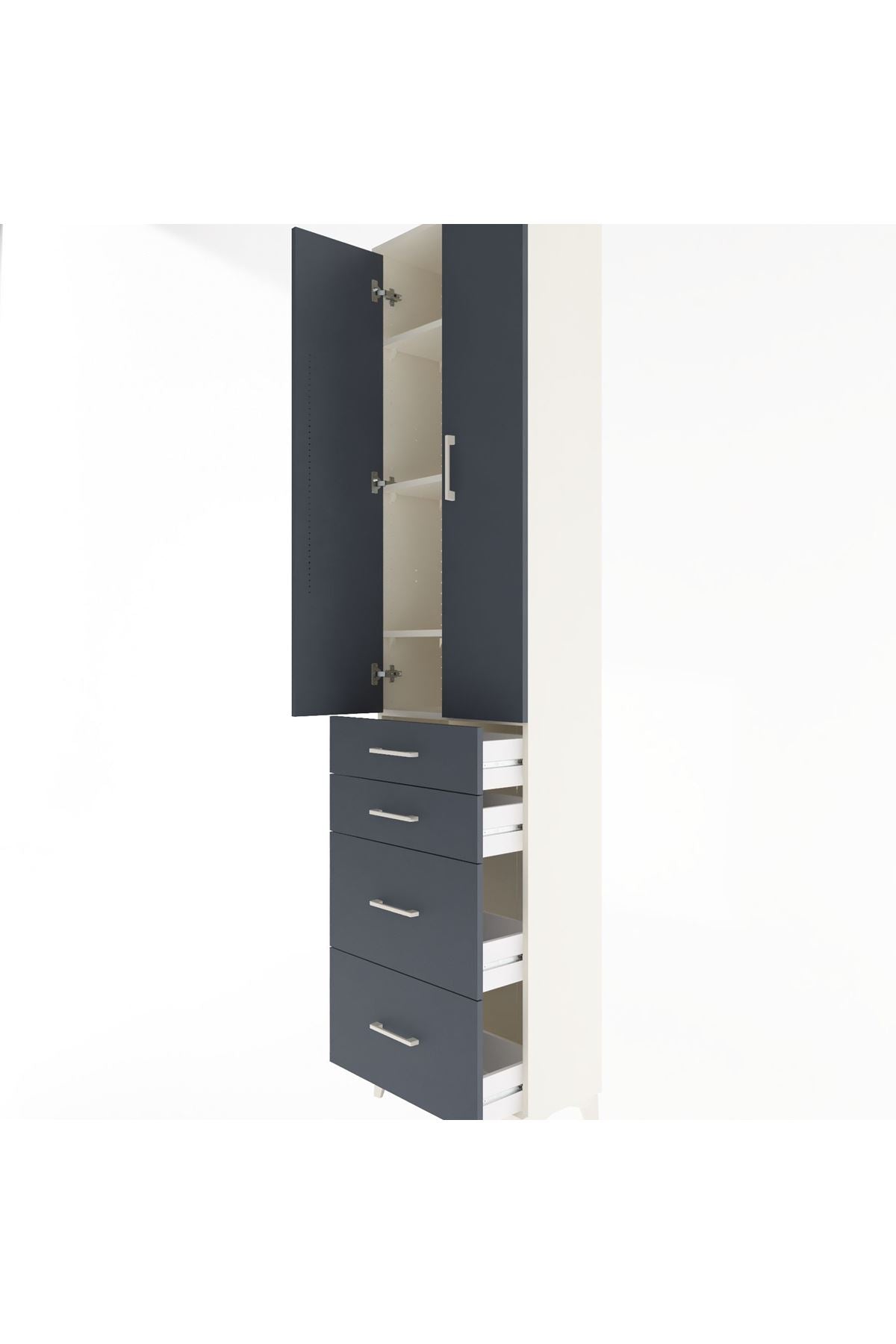 Arges Dolap 4 Raflı 4 Çekmeceli 2 Kapaklı 60x30x243 Aytaşı-Antrasit