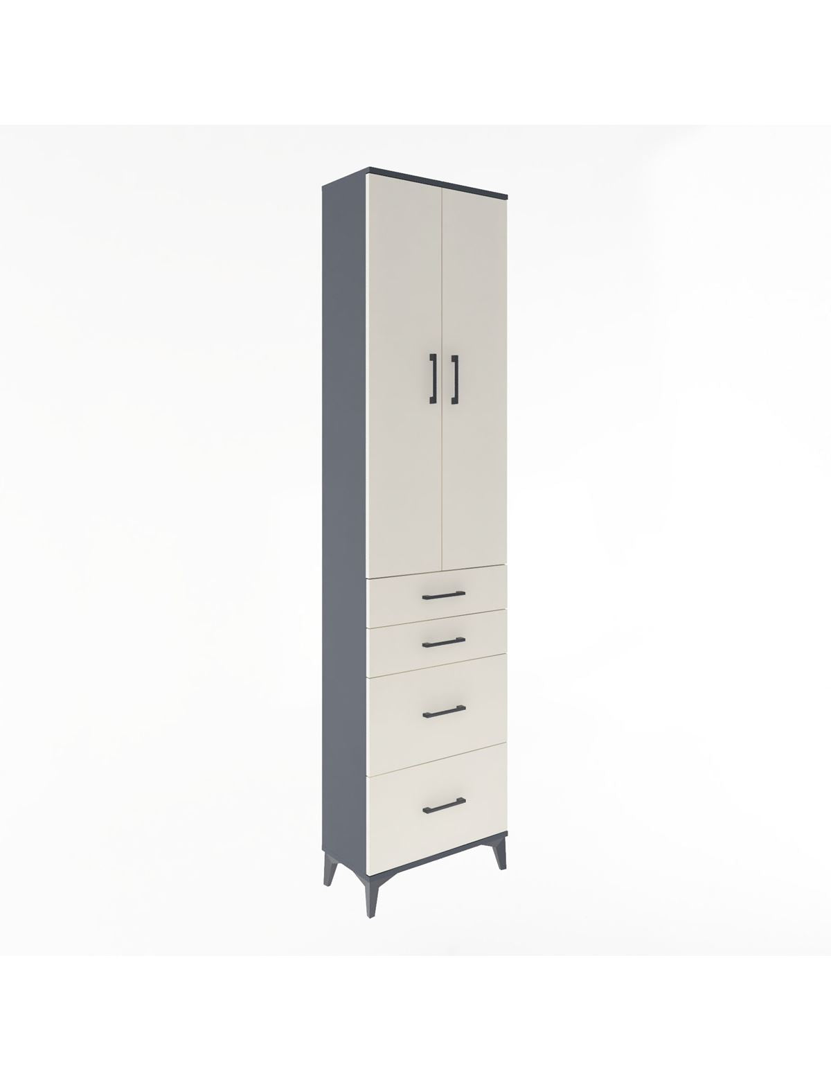 Arges Dolap 4 Raflı 4 Çekmeceli 2 Kapaklı 60x30x243 Antrasit-Aytaşı