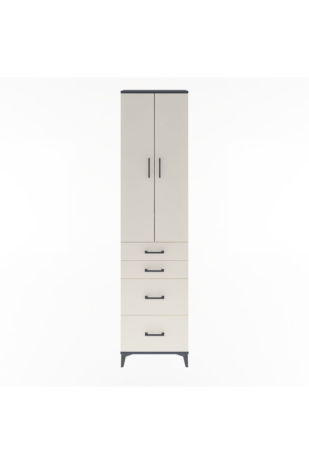 Arges Dolap 4 Raflı 4 Çekmeceli 2 Kapaklı 60x30x243 Antrasit-Aytaşı