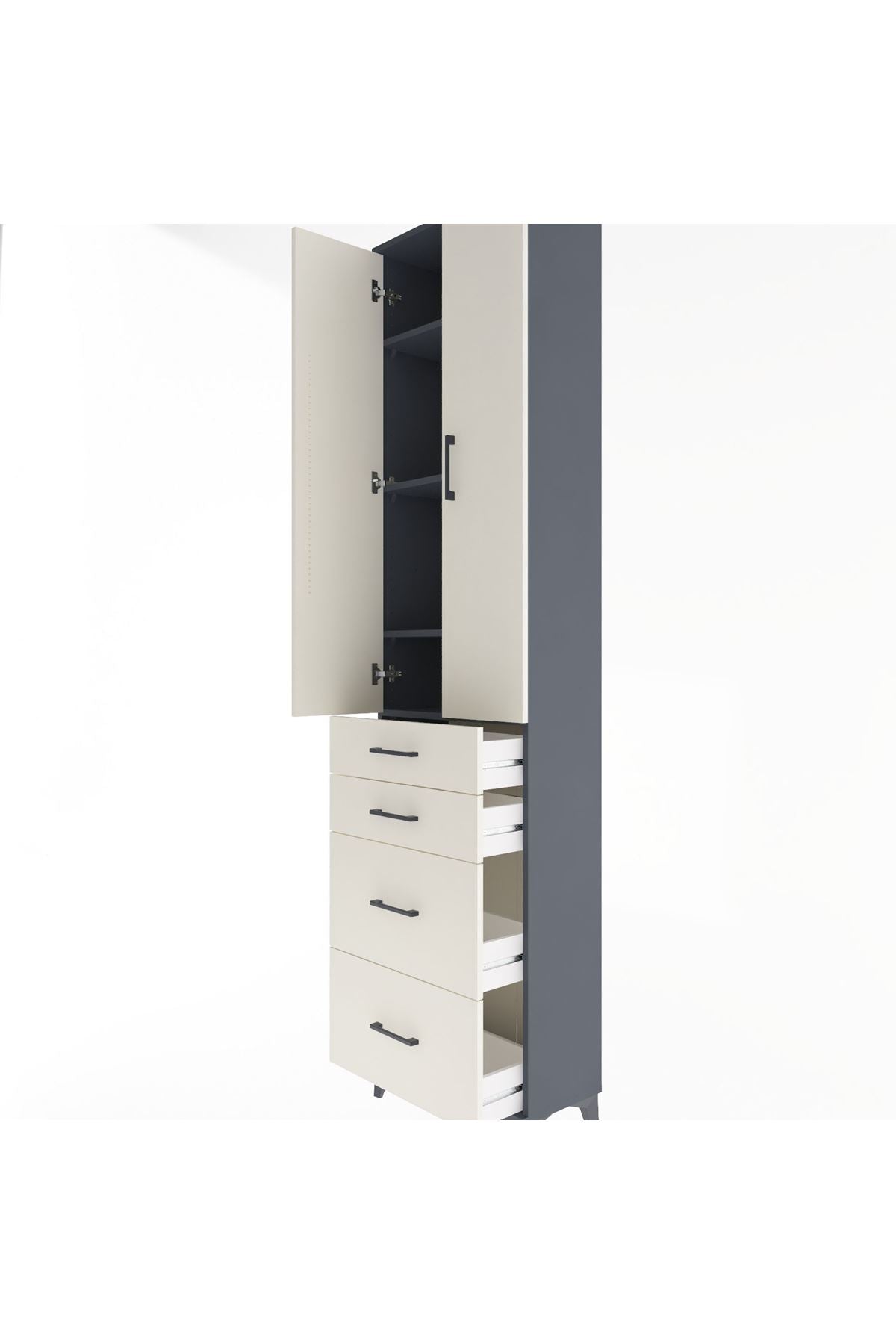 Arges Dolap 4 Raflı 4 Çekmeceli 2 Kapaklı 60x30x243 Antrasit-Aytaşı