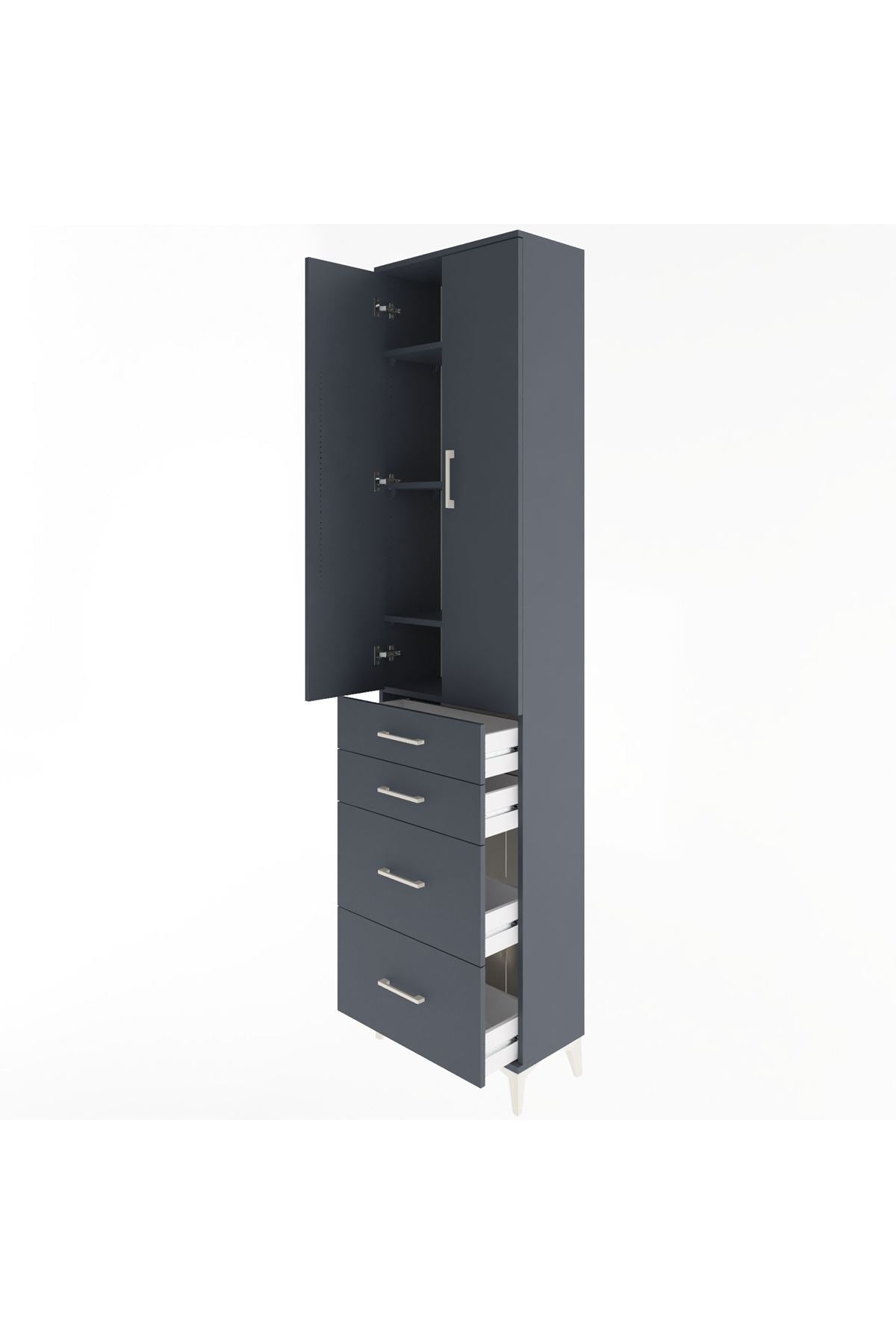 Arges Dolap 4 Raflı 4 Çekmeceli 2 Kapaklı 60x30x243 Antrasit-Antrasit
