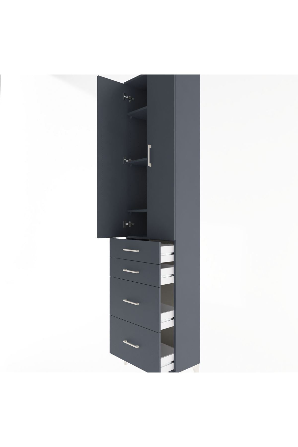 Arges Dolap 4 Raflı 4 Çekmeceli 2 Kapaklı 60x30x243 Antrasit-Antrasit