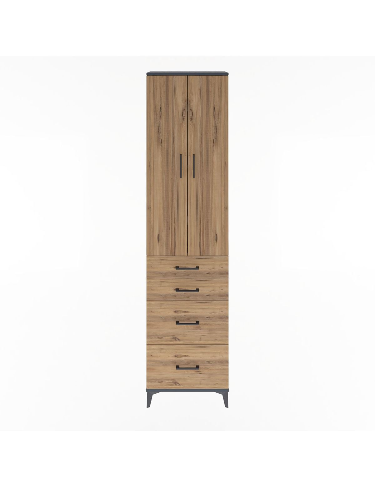 Arges Dolap 4 Raflı 4 Çekmeceli 2 Kapaklı 60x30x243 Antrasit-Çam