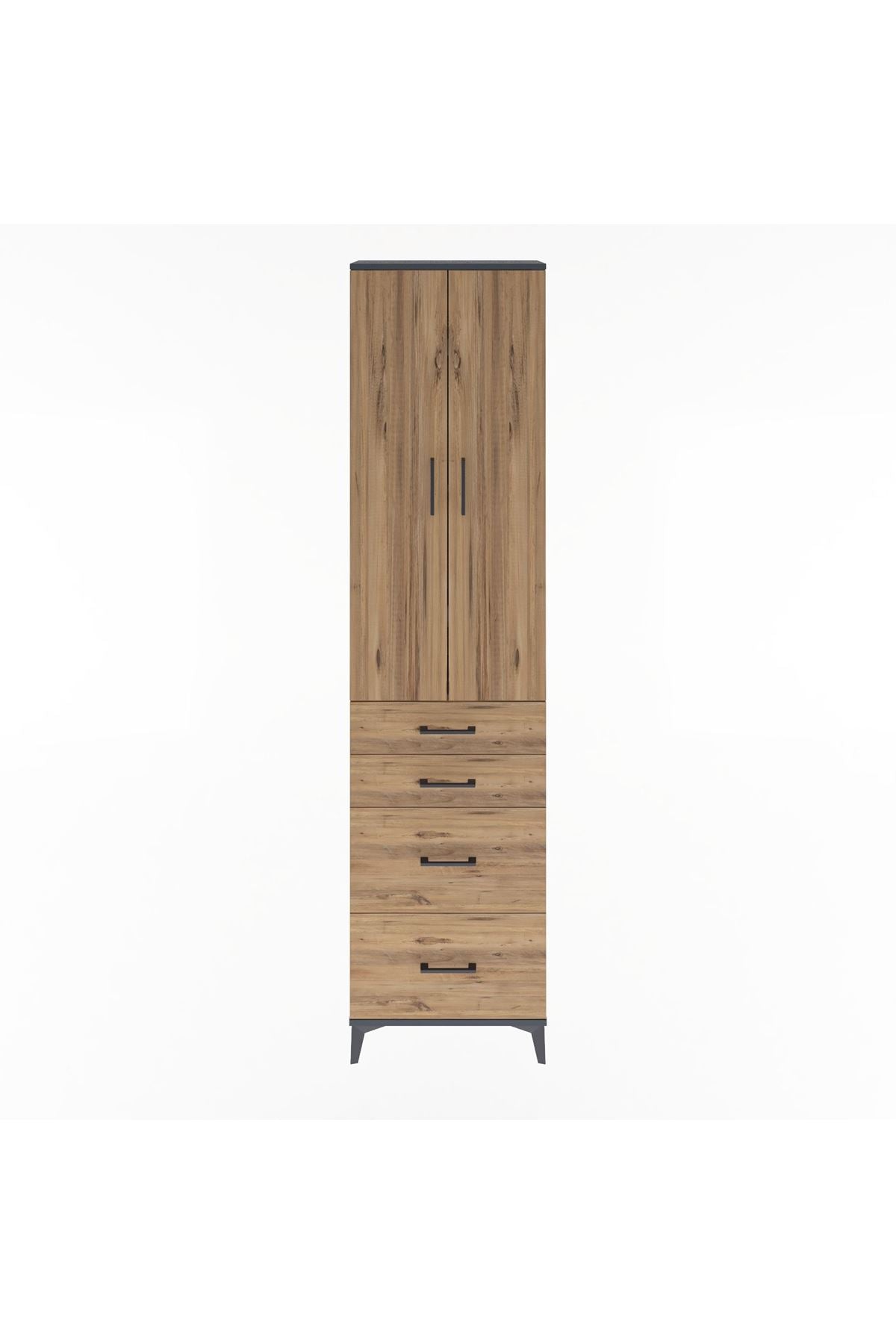 Arges Dolap 4 Raflı 4 Çekmeceli 2 Kapaklı 60x30x243 Antrasit-Çam