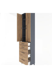 Arges Dolap 4 Raflı 4 Çekmeceli 2 Kapaklı 60x30x243 Antrasit-Çam
