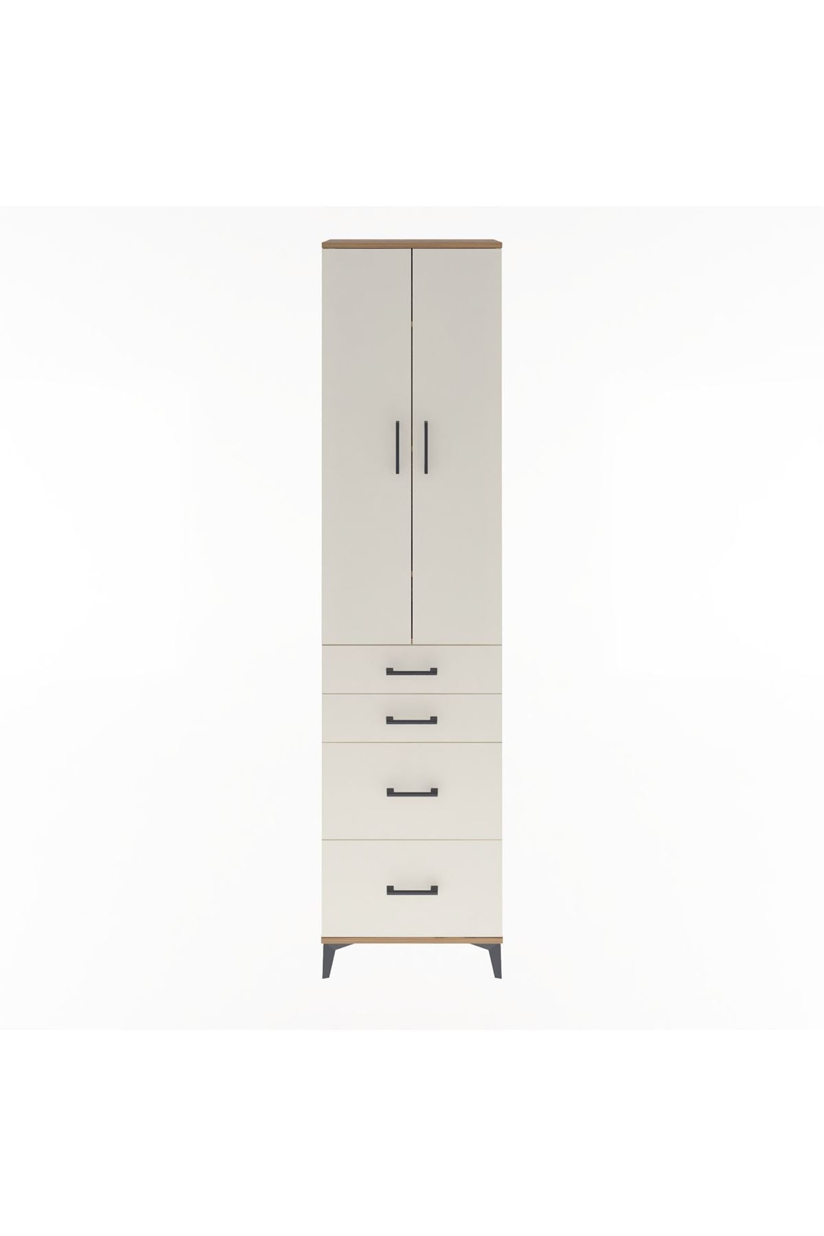 Arges Dolap 4 Raflı 4 Çekmeceli 2 Kapaklı 60x30x243 Çam-Aytaşı