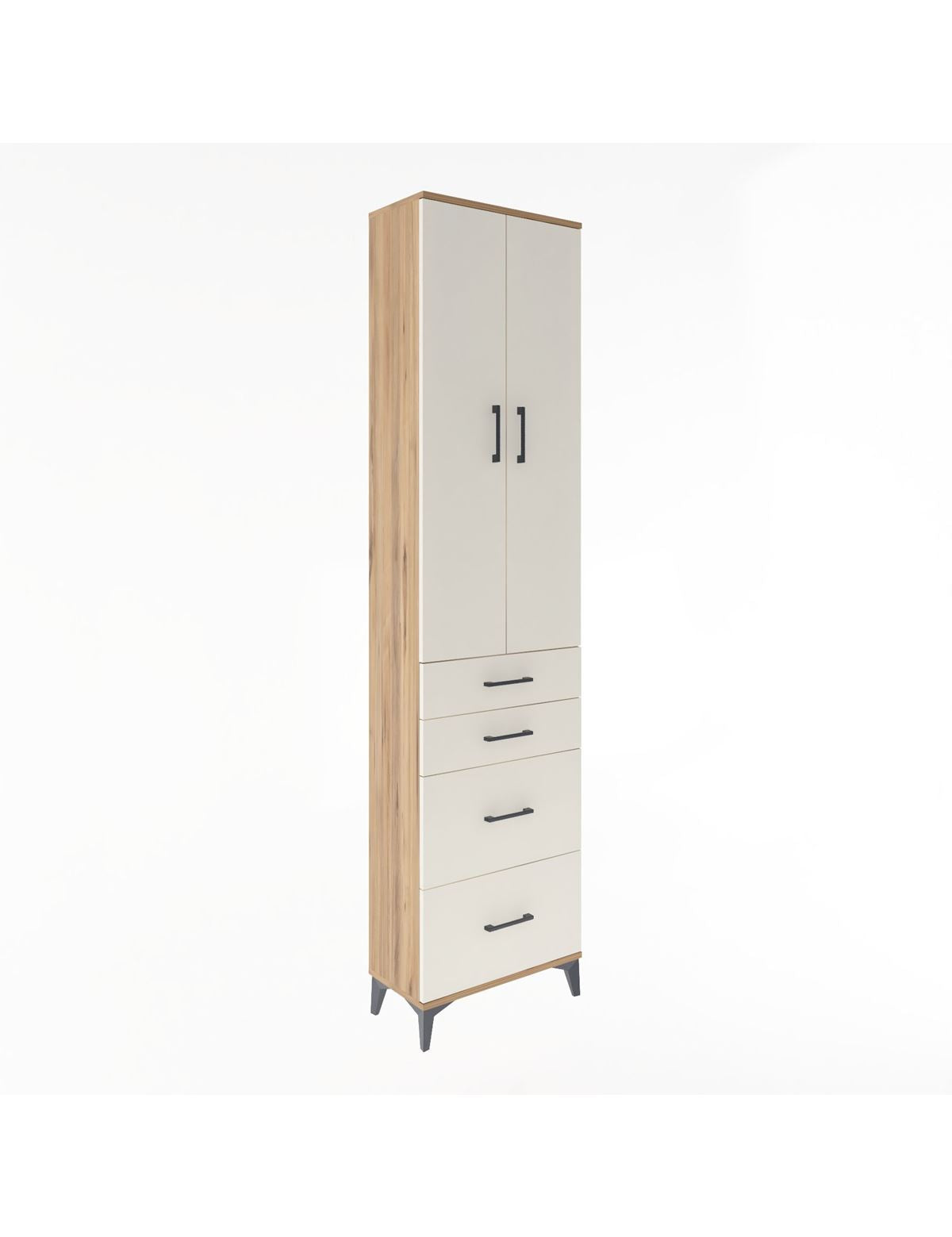 Arges Dolap 4 Raflı 4 Çekmeceli 2 Kapaklı 60x30x243 Çam-Aytaşı