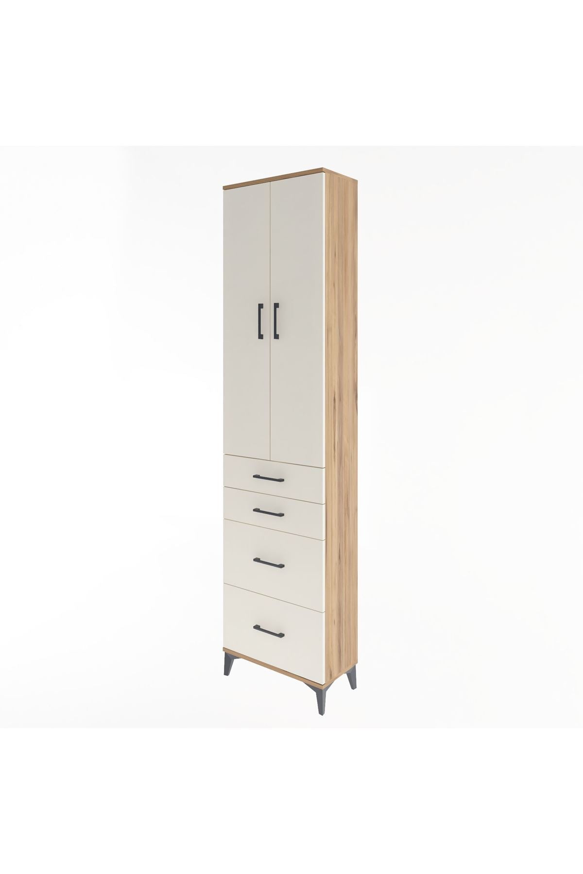 Arges Dolap 4 Raflı 4 Çekmeceli 2 Kapaklı 60x30x243 Çam-Aytaşı