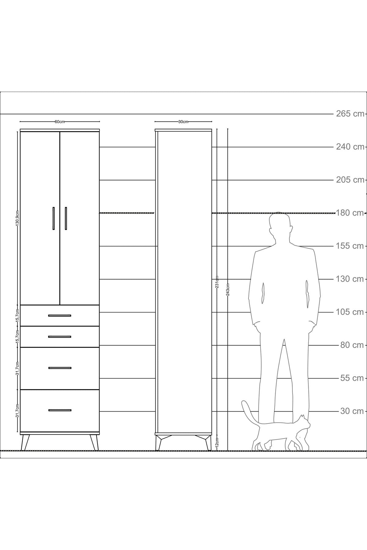 Arges Dolap 4 Raflı 4 Çekmeceli 2 Kapaklı 60x30x243 - S32M057V7A