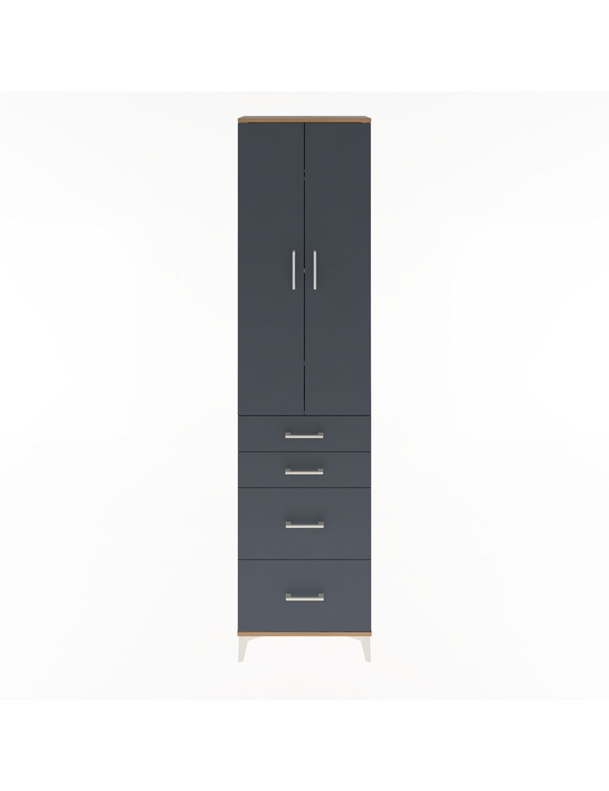 Arges Dolap 4 Raflı 4 Çekmeceli 2 Kapaklı 60x30x243 Çam-Antrasit